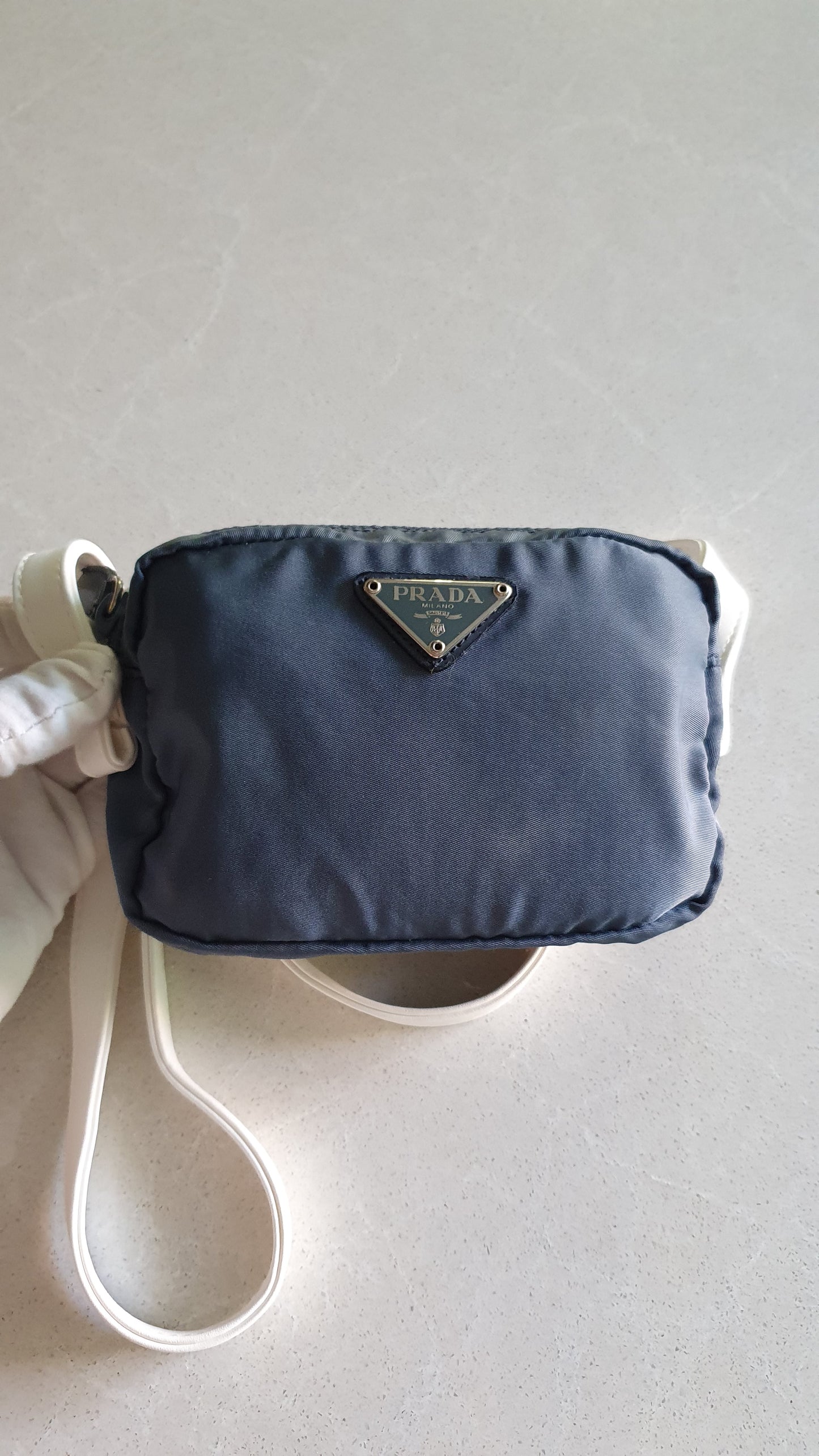 Authentic Prada Upcycle Blue Pouch with Strap