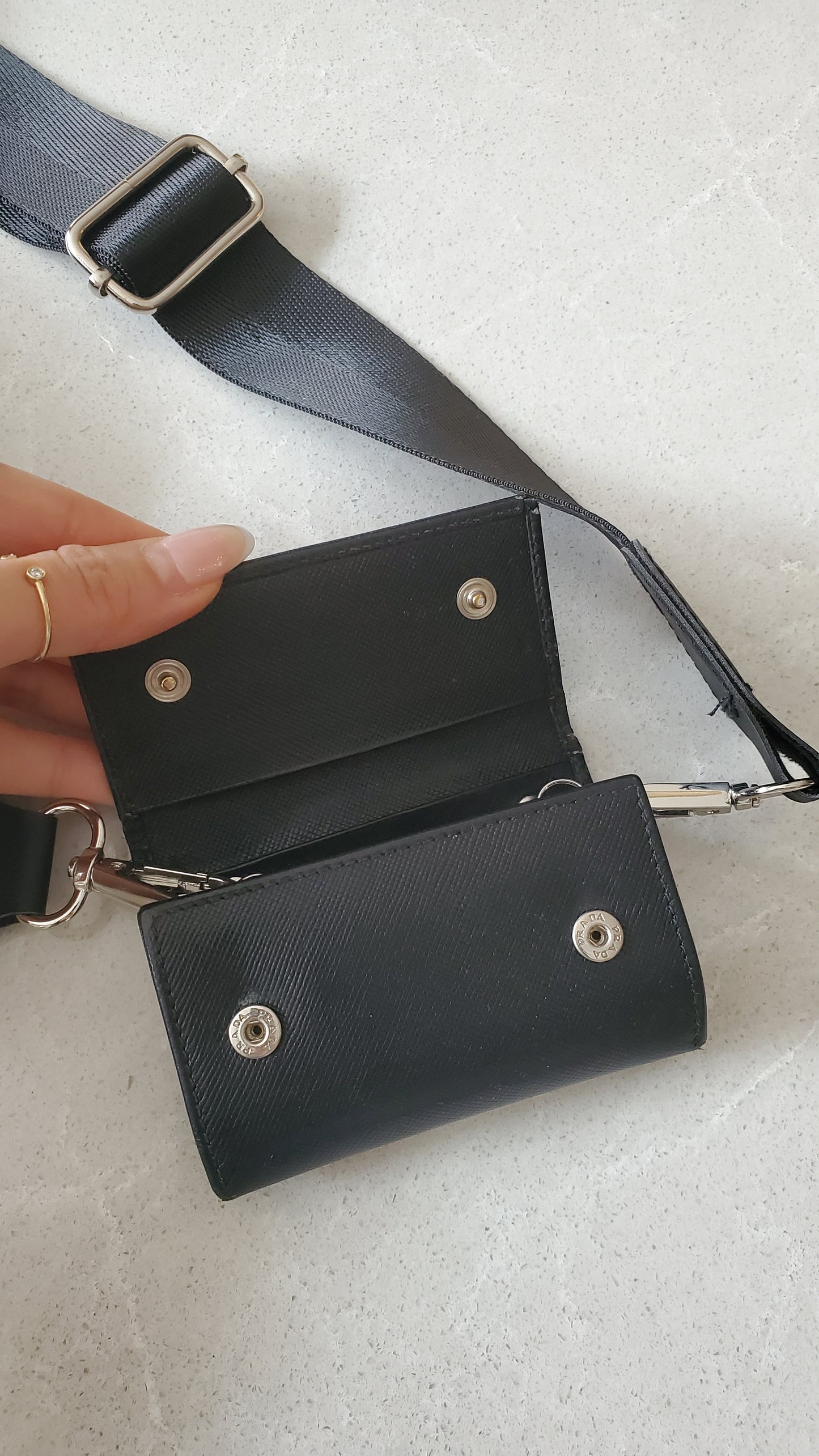 Authentic Prada Upcycle Black Small Keyholder with Strap