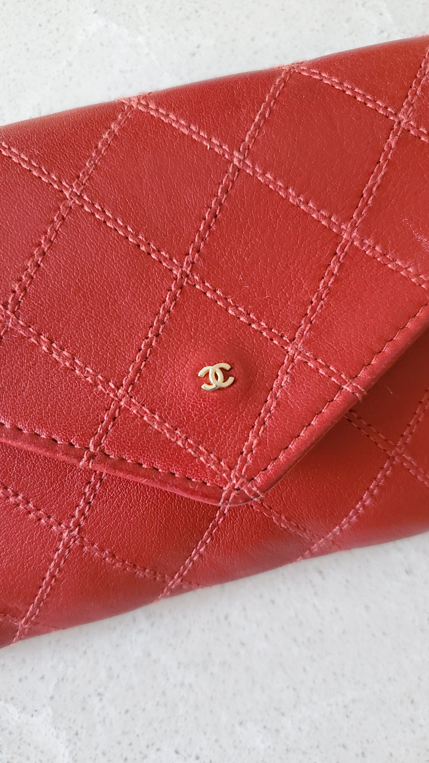 Authentic Vintage Chanel Upcycle Red Leather Wallet on Chain