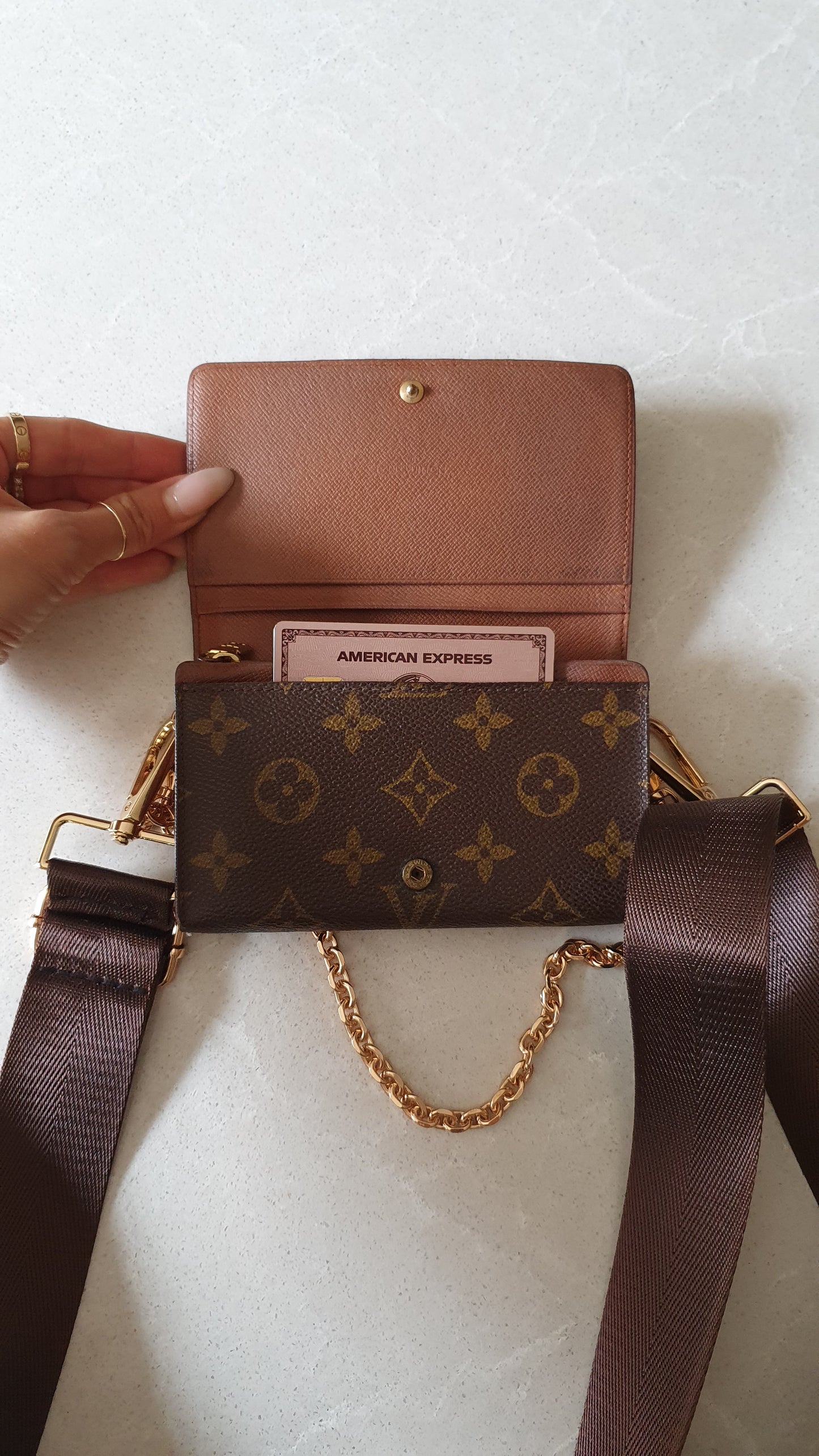 Authentic Vintage Louis Vuitton (2) Upcycle Small Wallet with Strap and Chain