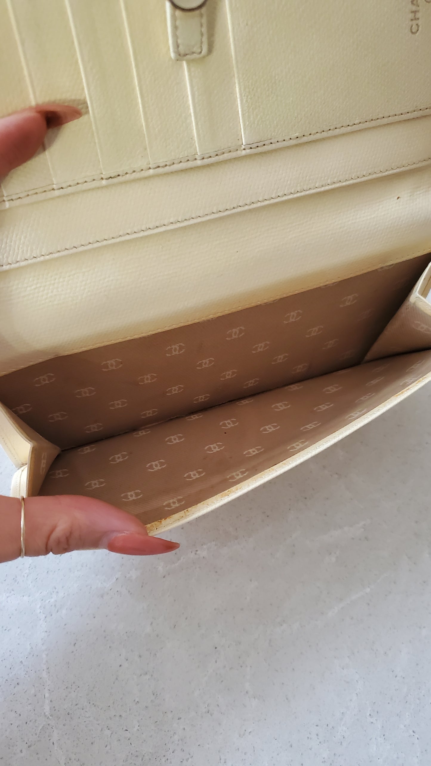 Authentic Vintage Chanel Upcycle Cream Caviar Wallet on Strap