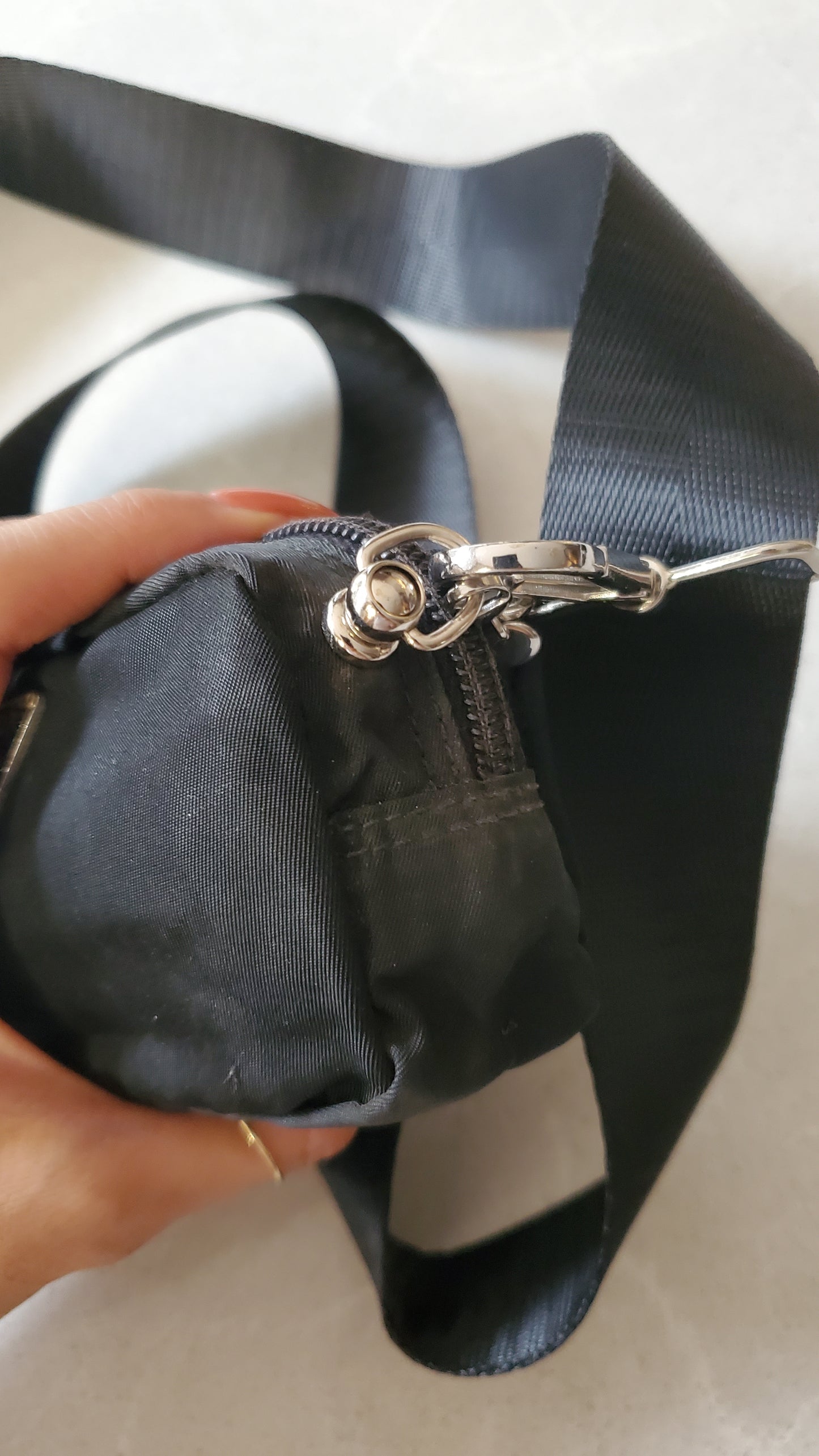 Authentic Prada Upcycle Versatile Black Nylon Mini Pouch on Chain & Strap