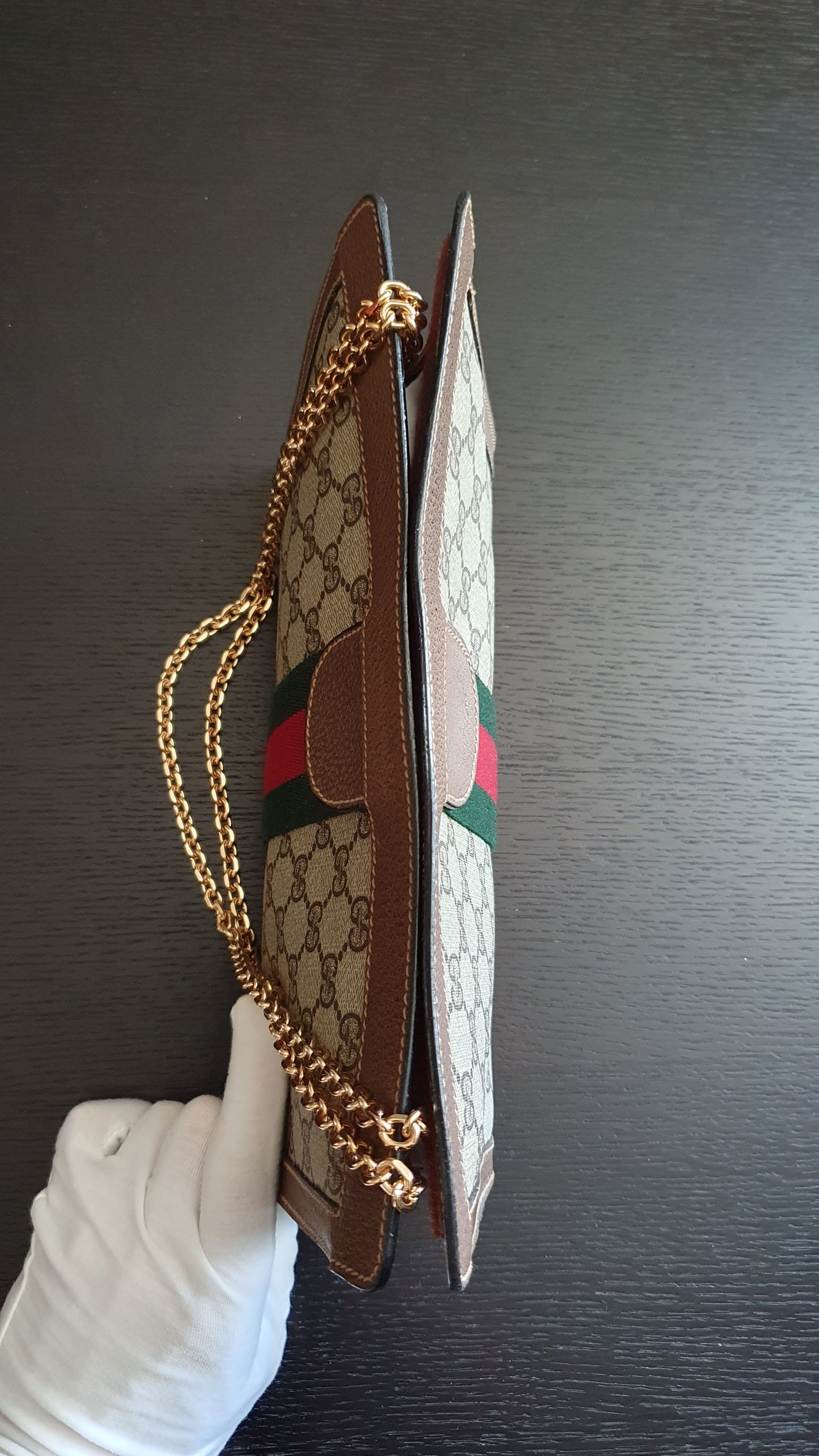 Authentic Vintage Gucci Brown Purse with Chain (with velcro closing)