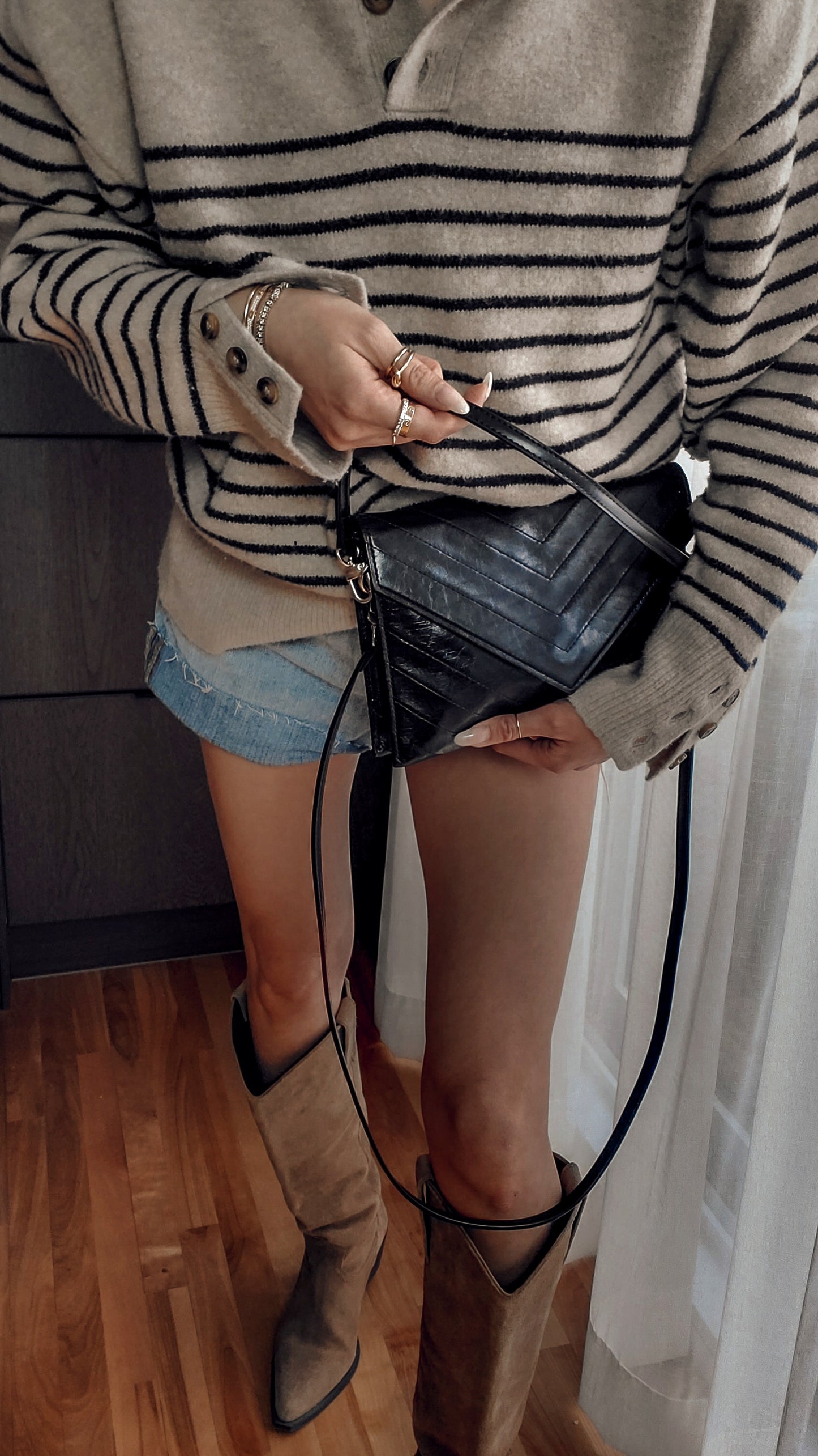 Authentic Vintage YSL Yves Saint Laurent Upcycle Black Leather Multi Compartments Purse with Straps