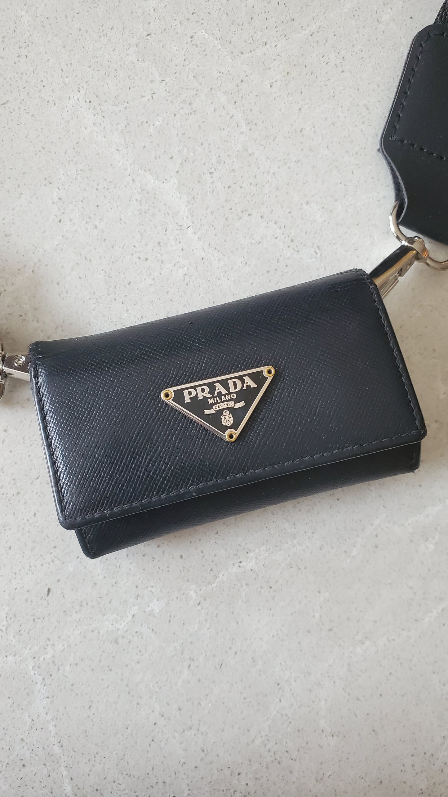 Authentic Prada Upcycle Black Small Keyholder with Strap