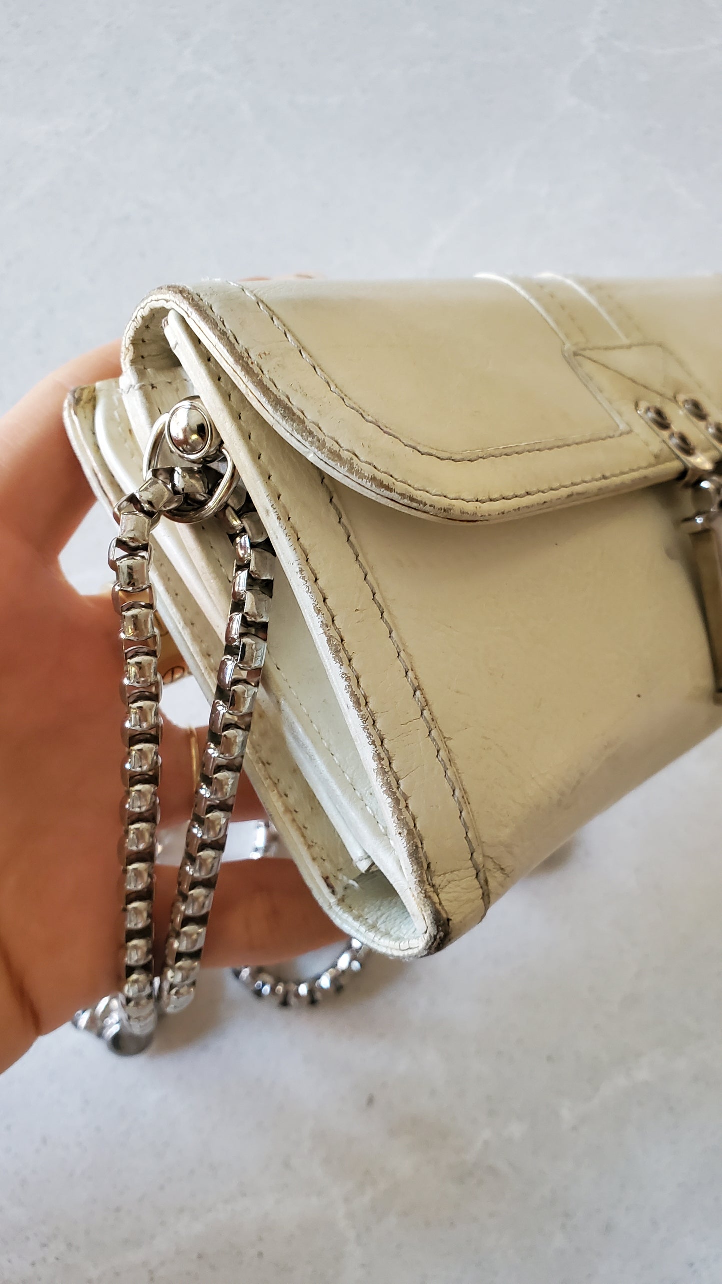 Authentic Vintage Dior Upcycle Cream Wallet with Chain
