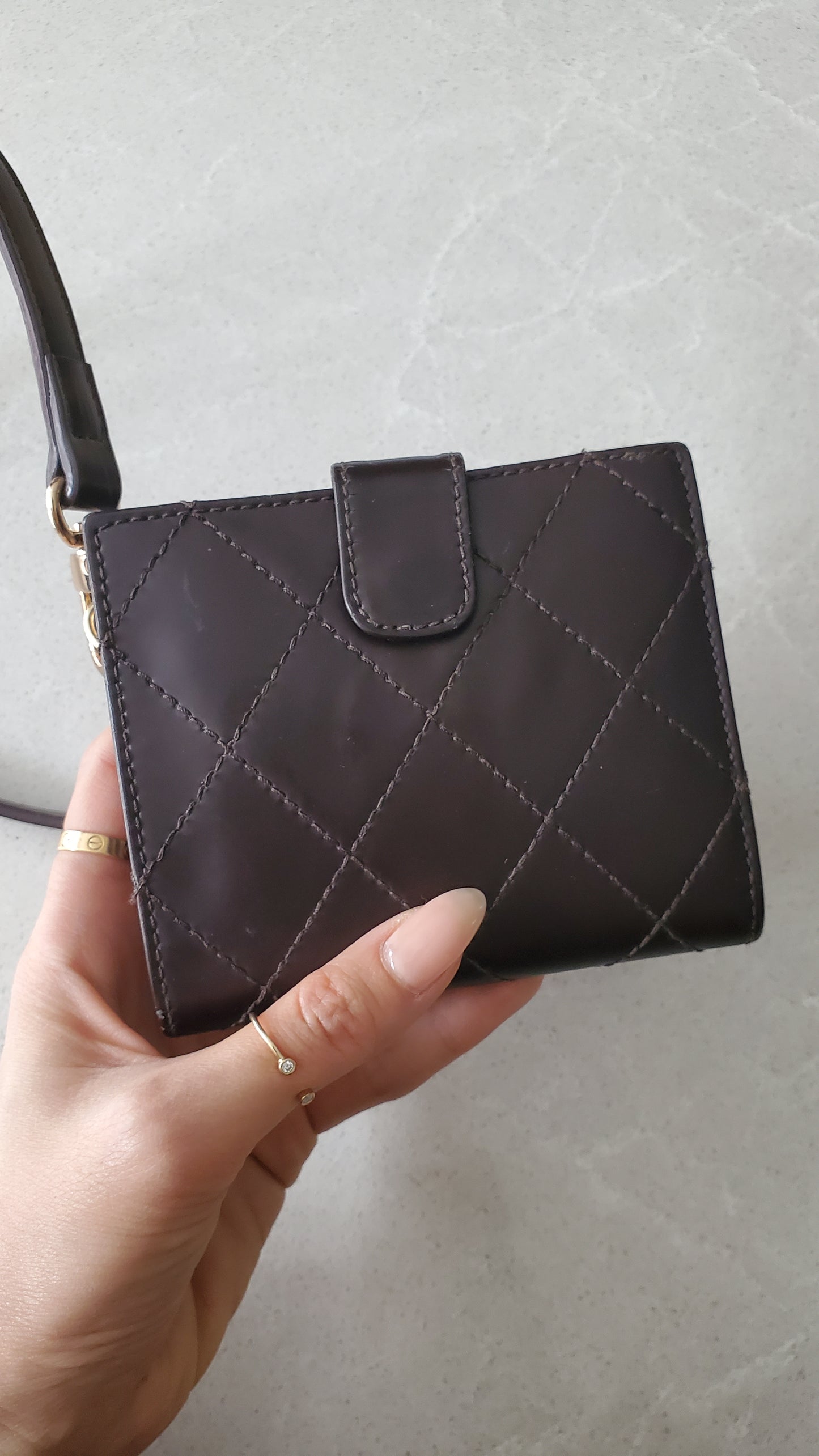 Authentic Vintage Chanel Upcycle (Brown) Small Shoulder Wallet with Strap