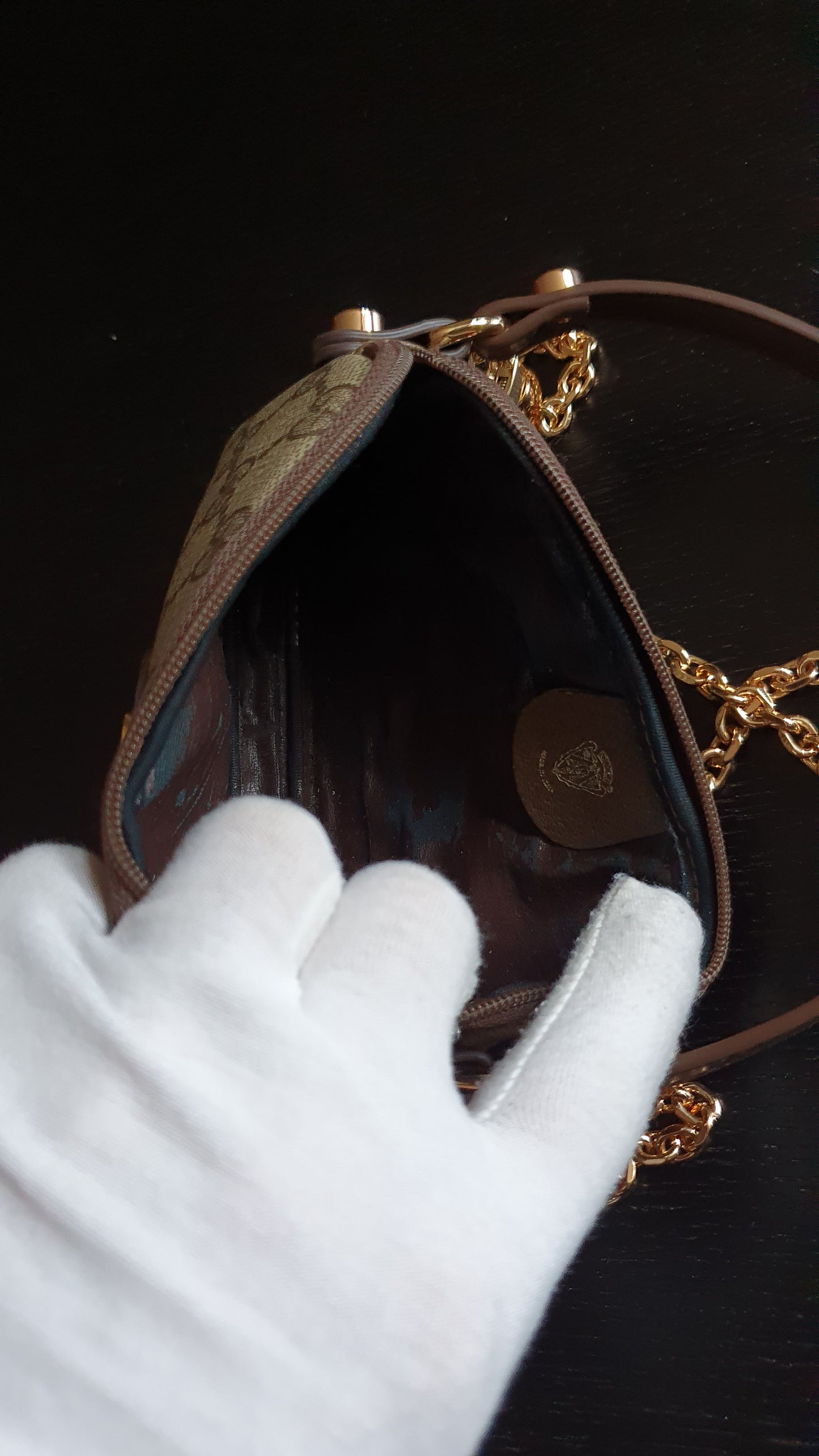 Authentic Vintage Gucci Upcycle Small Brown Pouch with Chain & Strap