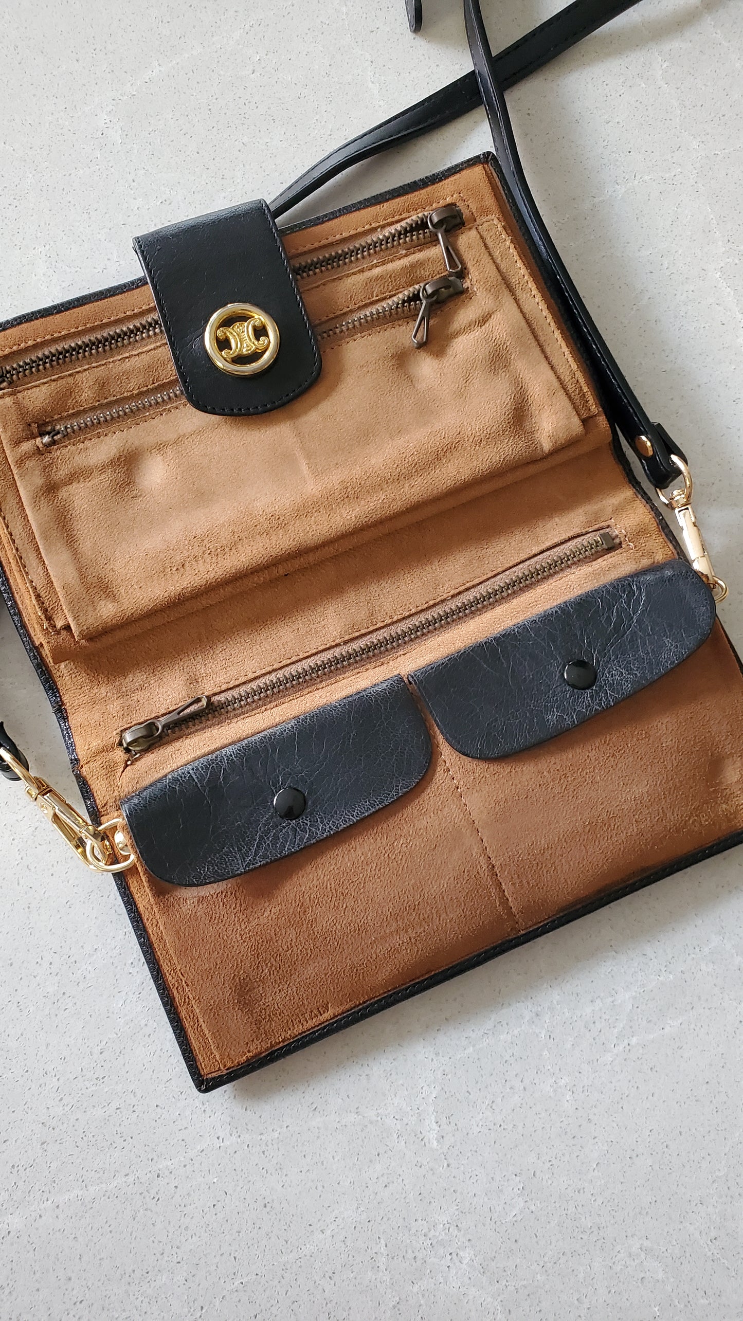 Authentic Vintage Celine Upcycle Long Black Wallet on Strap