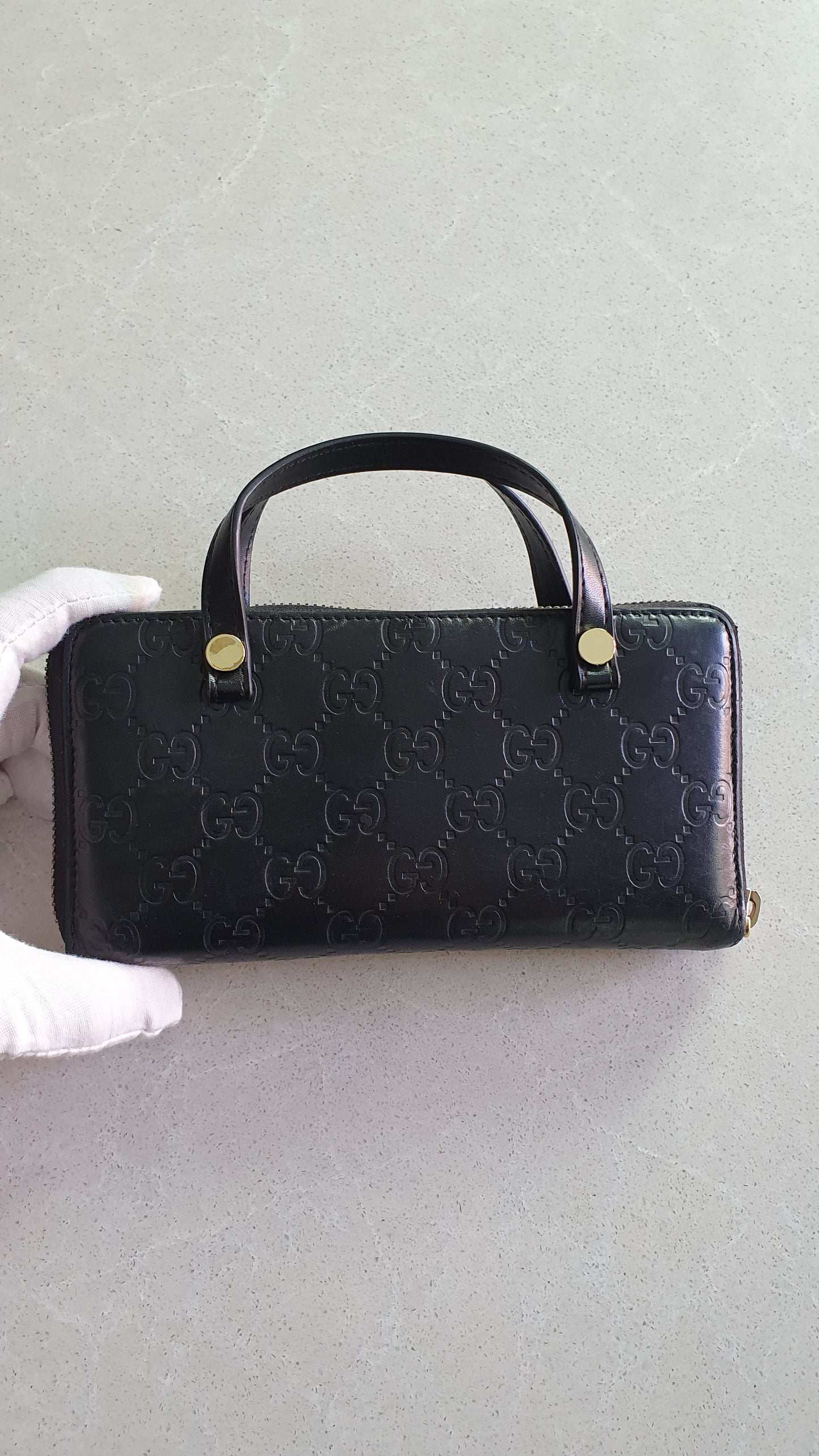 Authentic Gucci Upcycle Black Zip-Up Wallet with Two Handles