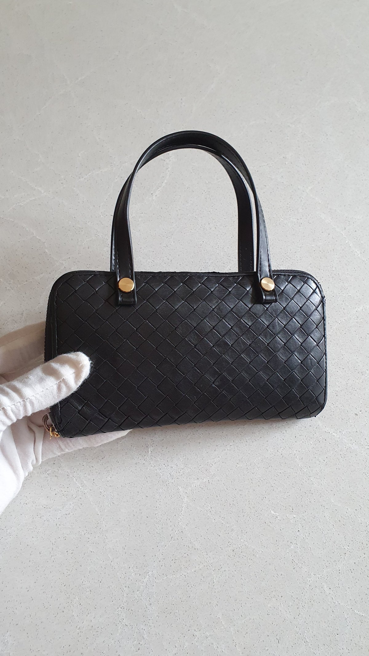 Authentic Bottega Veneta Upcycle Black Zip Wallet with Two Handles