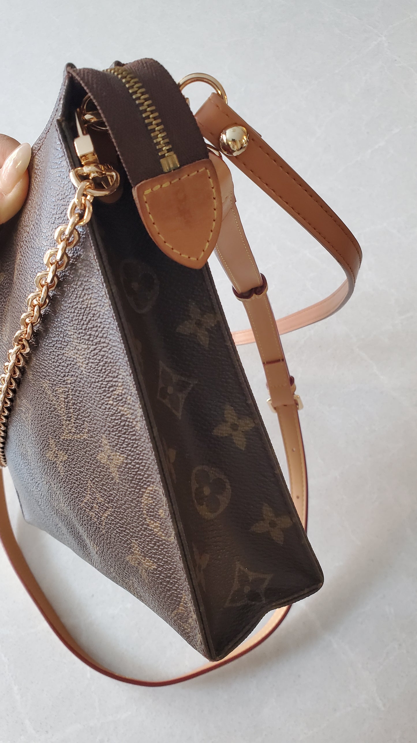 Authentic Vintage Louis Vuitton (Cream Insert) Upcycle Toiletry Pouch with Chain & 2 Straps