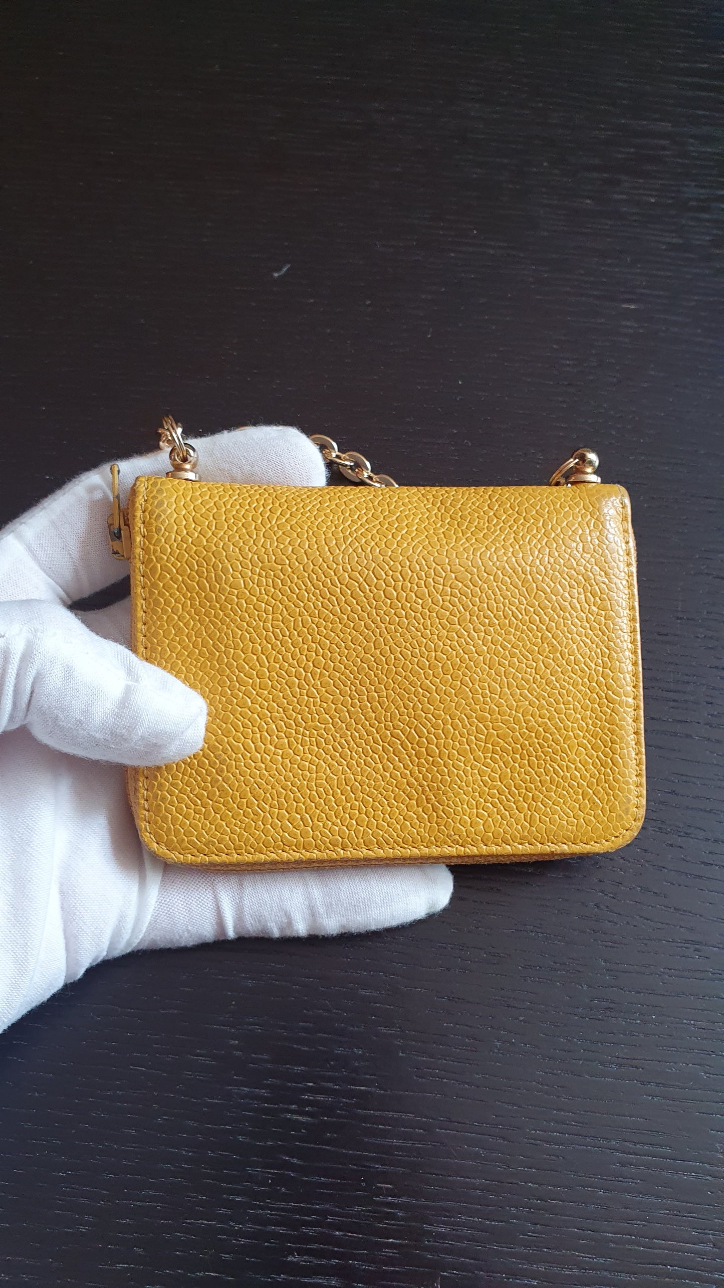 Authentic Chanel Upcycle (Yellow) Caviar Keyholder with Chain