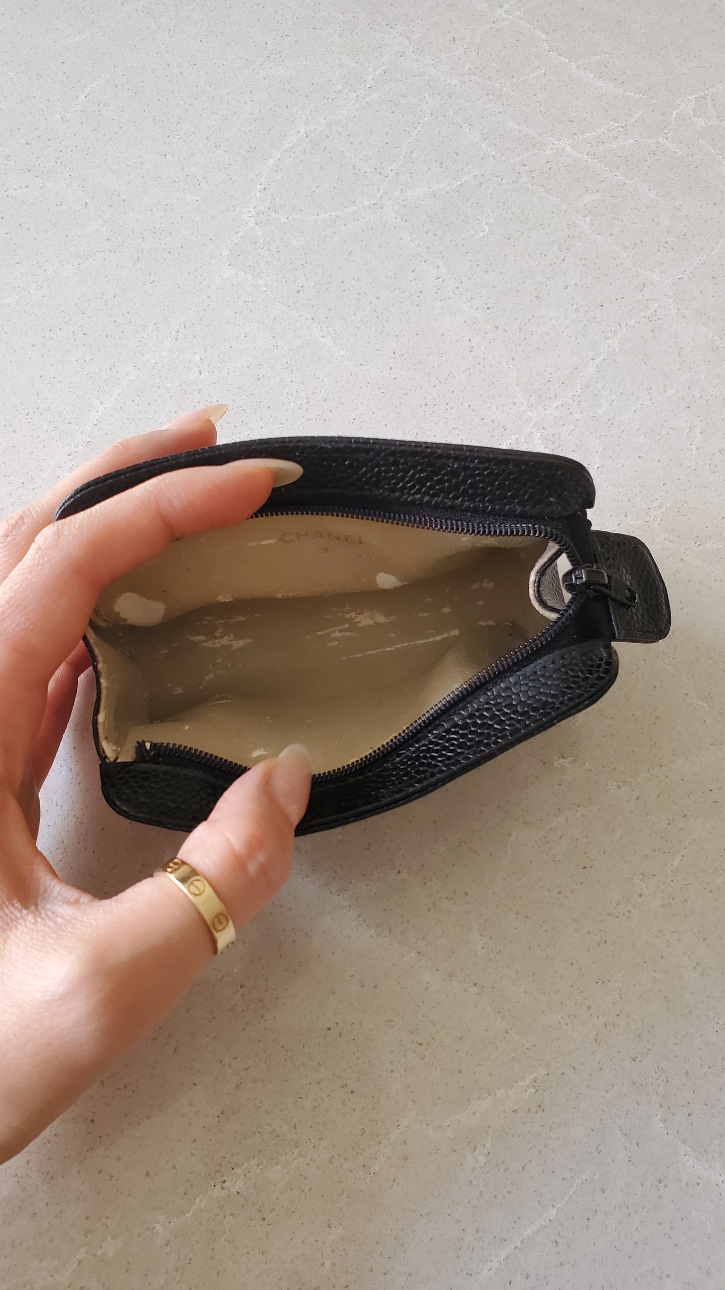 Authentic Chanel Black Caviar Leather Pouch