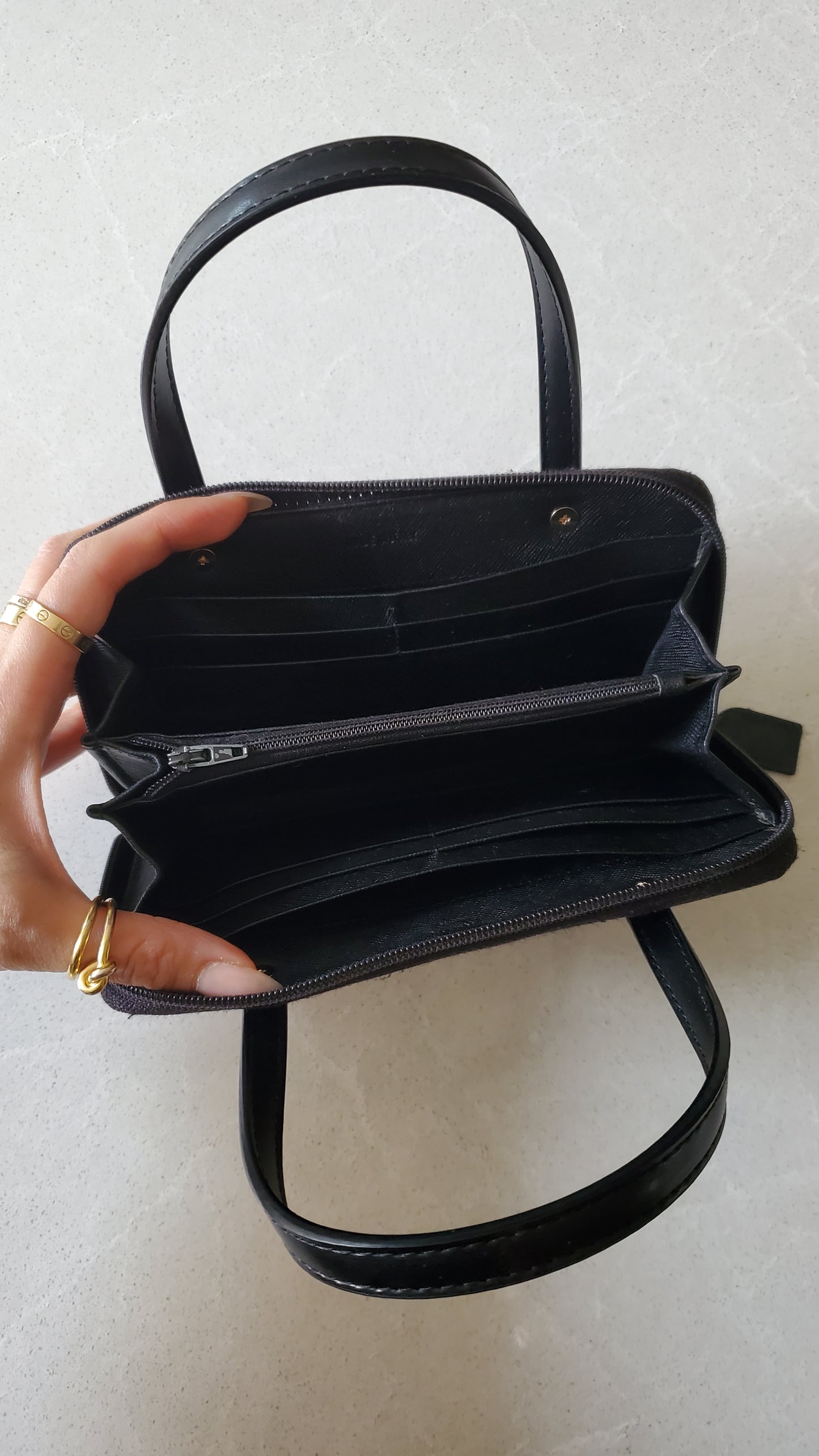 Authentic Prada Upcycle Black Zip-Up Wallet with Handle Straps