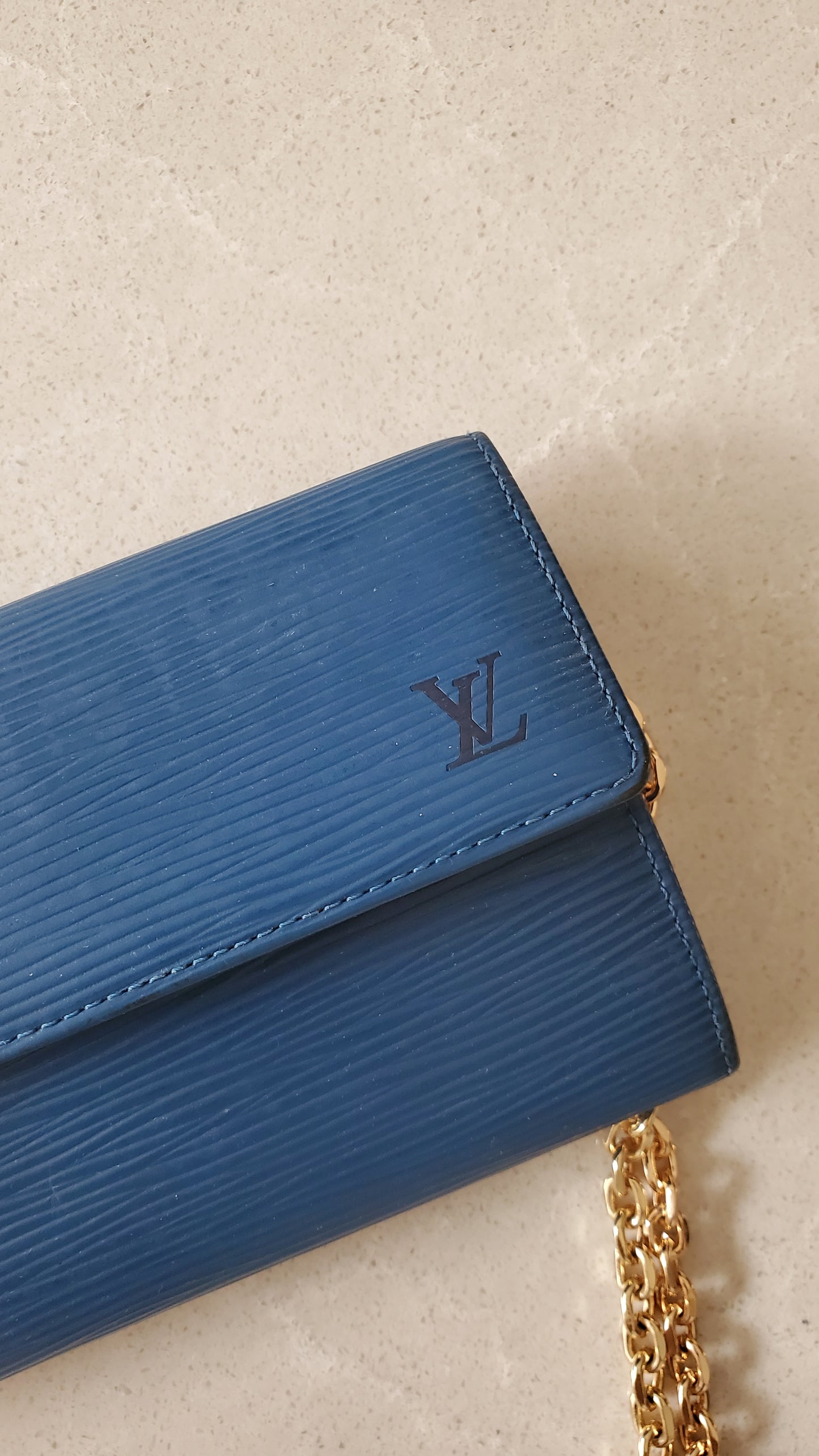 Authentic Louis Vuitton Upcycle Blue Epi Long Wallet on Chain