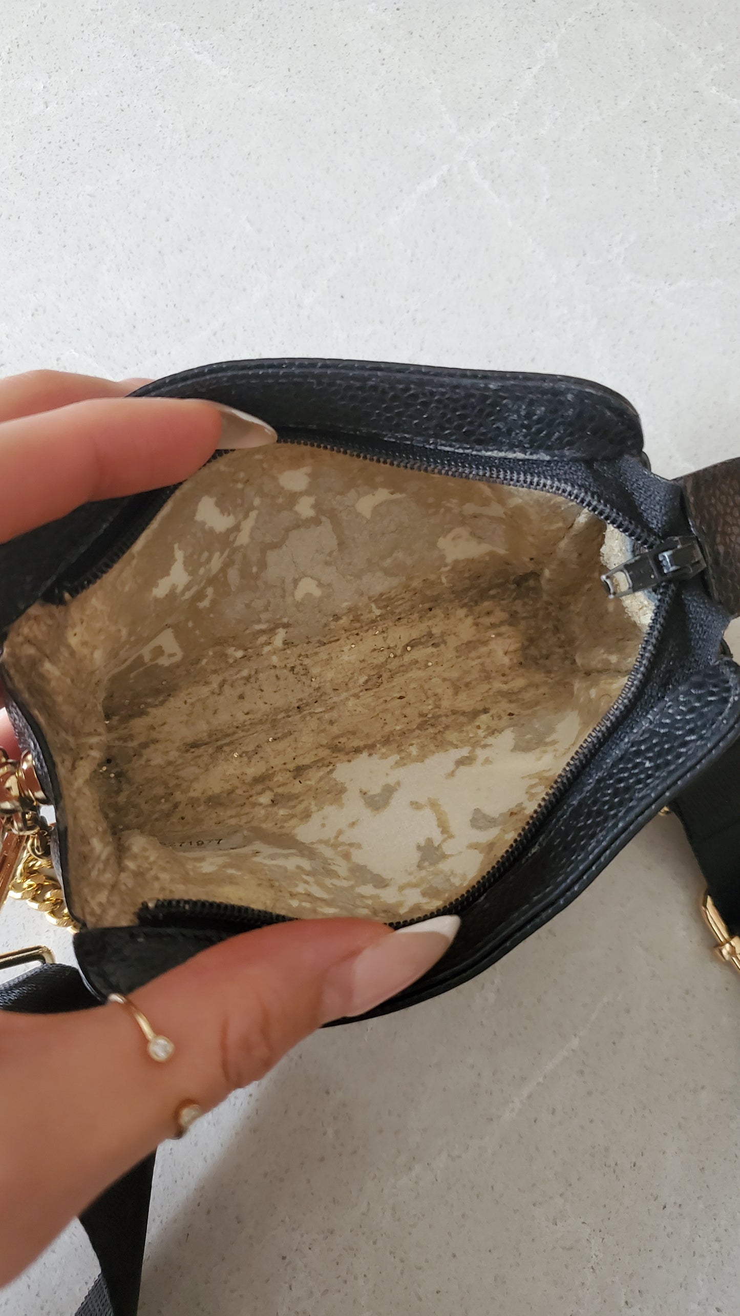 Authentic Chanel Upcycle Black Caviar Small Pouch on Chain & Strap