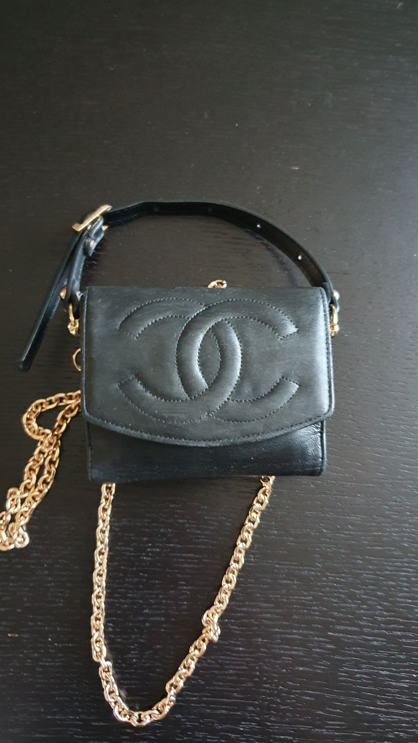 Authentic Chanel Upcycle Small Black Wallet with Strap & Chain