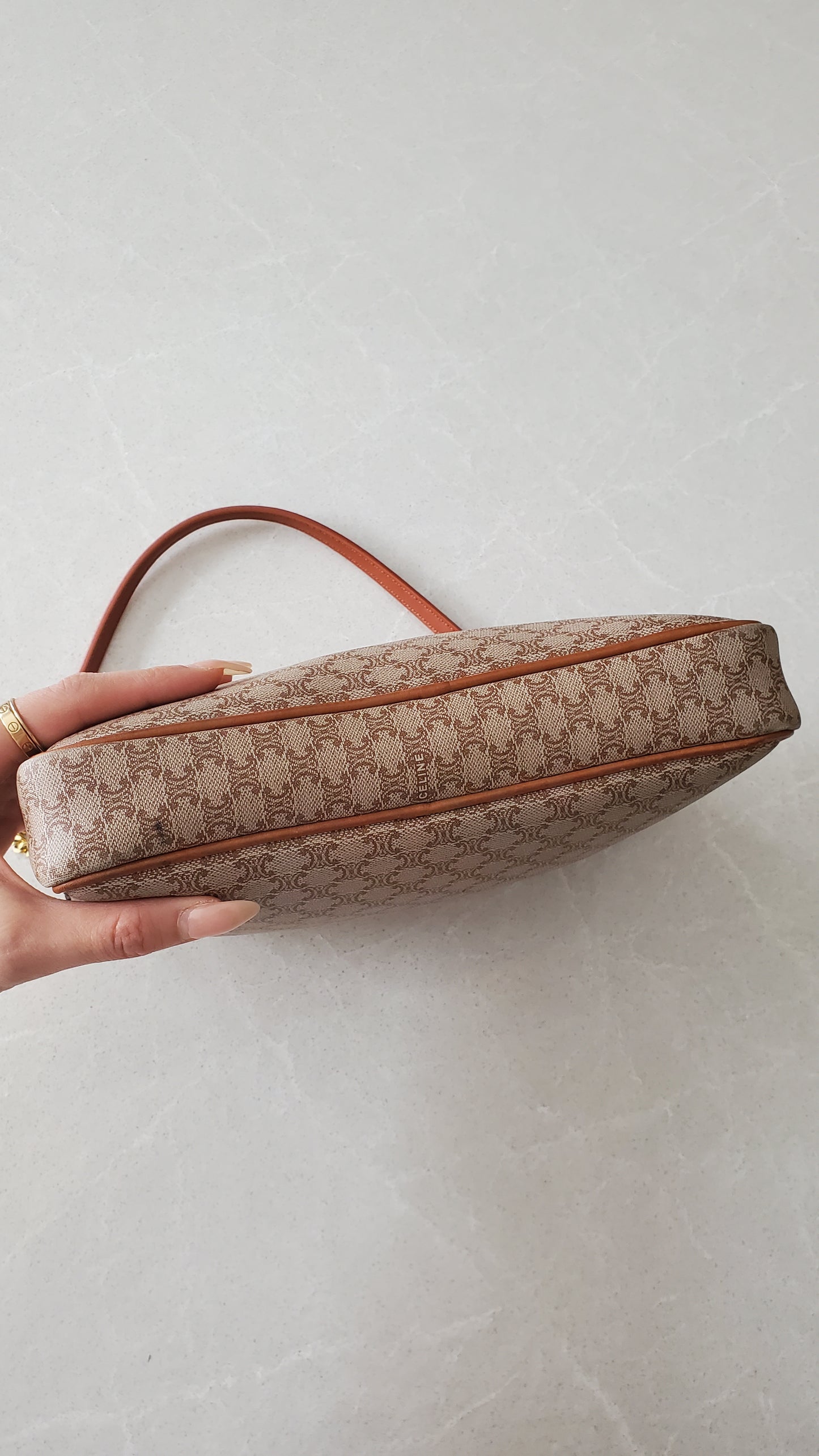 Authentic Vintage Celine Upcycle Tan Shoulder Purse with Chain & Strap