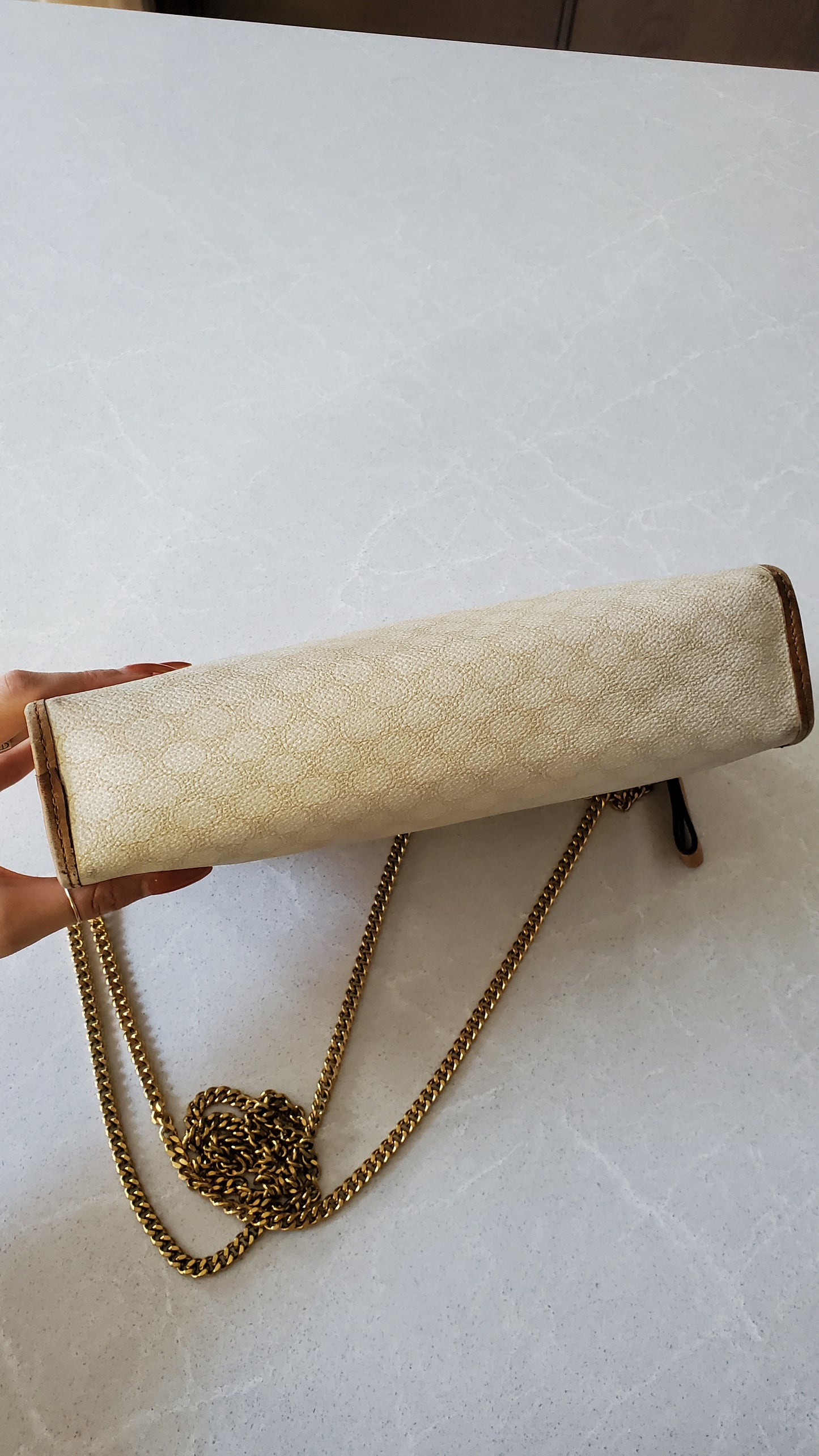 Authentic Vintage Celine Upcycle White Purse on Chain
