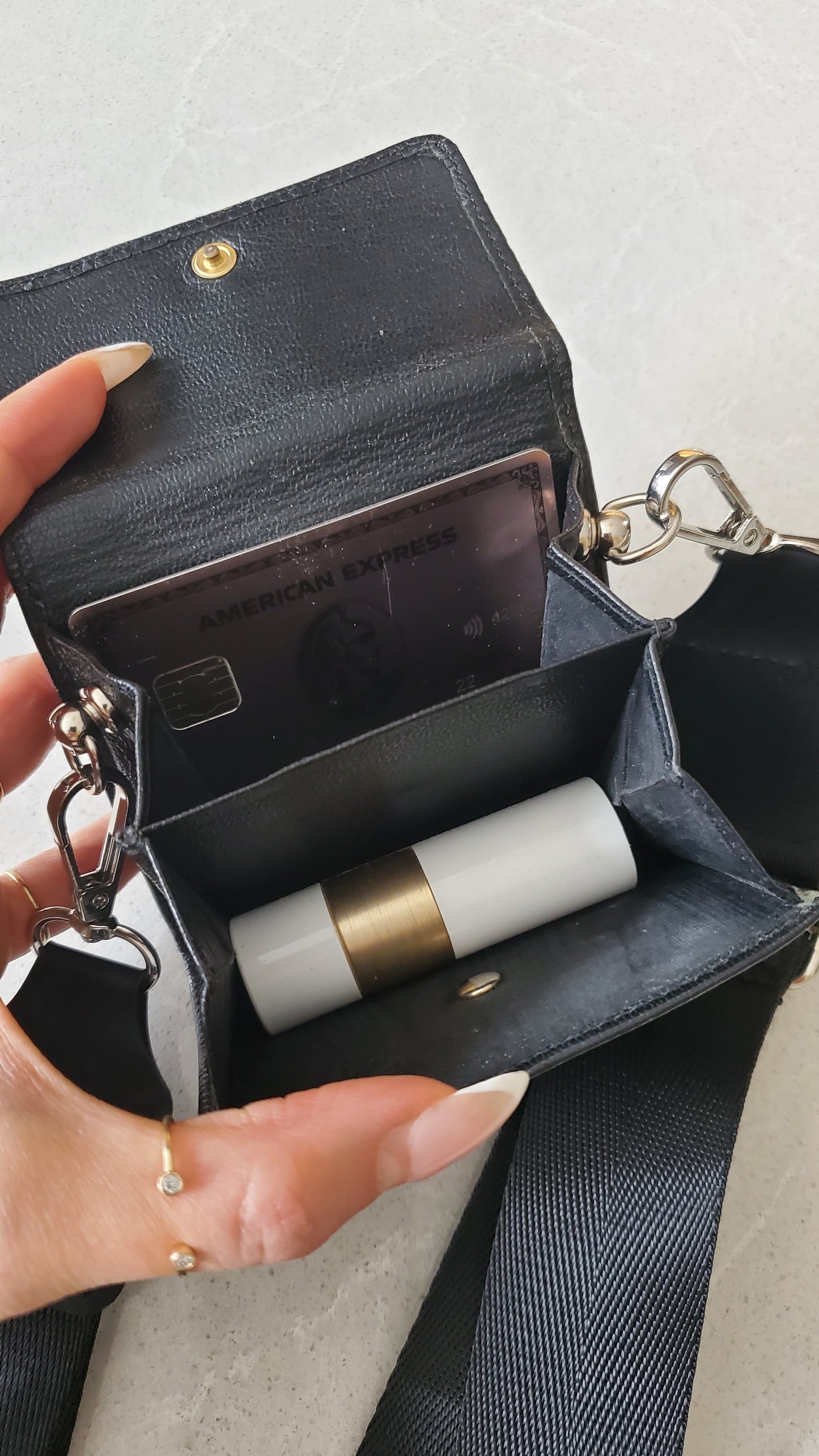 Authentic Chanel Upcycle Black Caviar Compact a Wallet with Strap