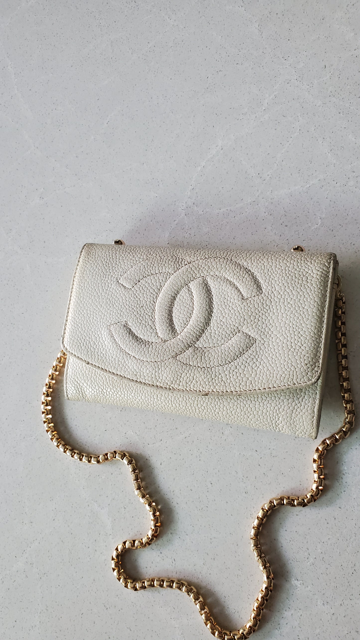 Authentic Chanel Upcycle Small Caviar Caviar Wallet/ Purse with Strap & Chain