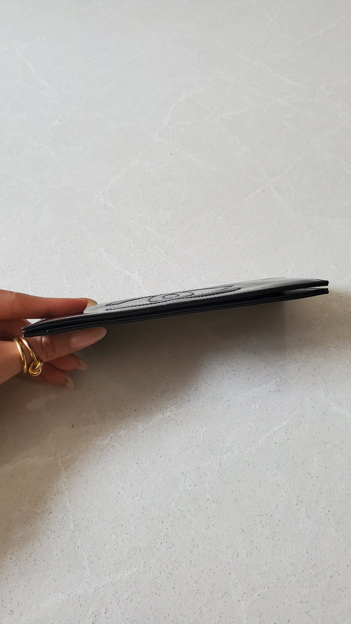Authentic Chanel Black Patent Flat Flap Wallet
