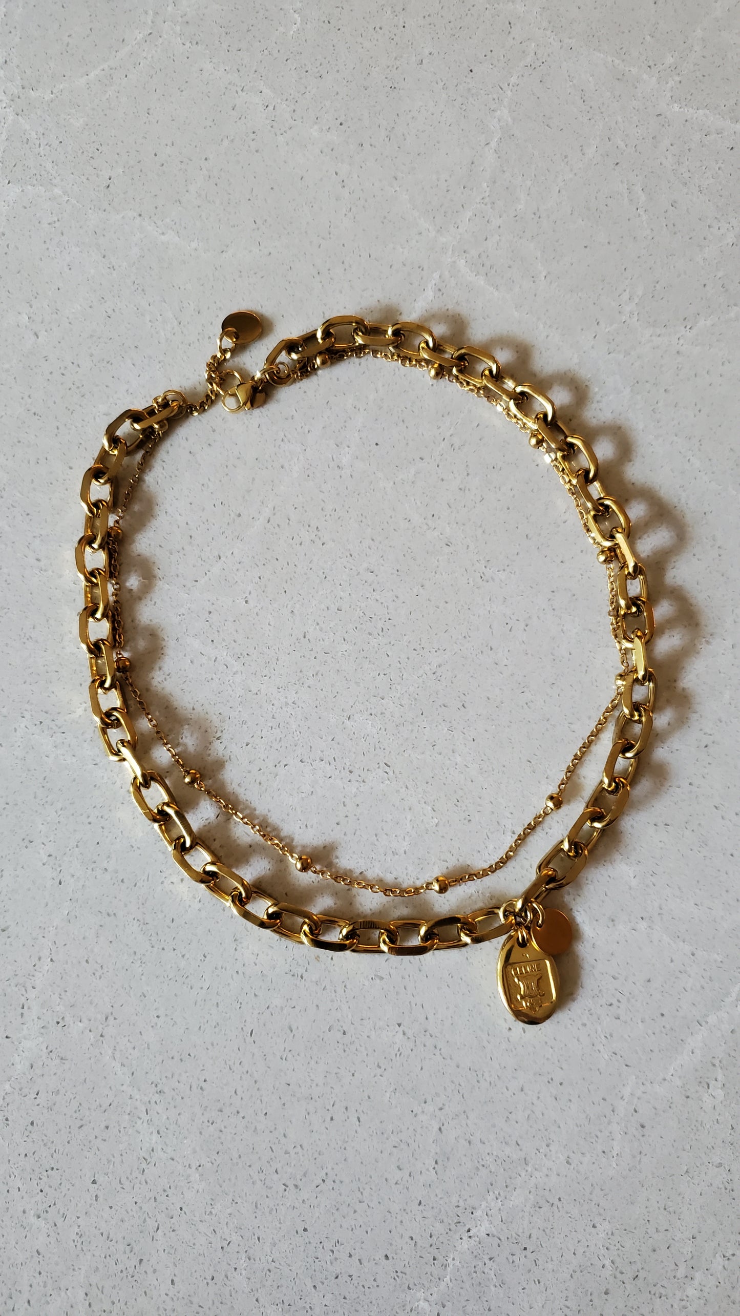 Authentic Vintage Celine Upcycle Gold Beads Layers Necklace