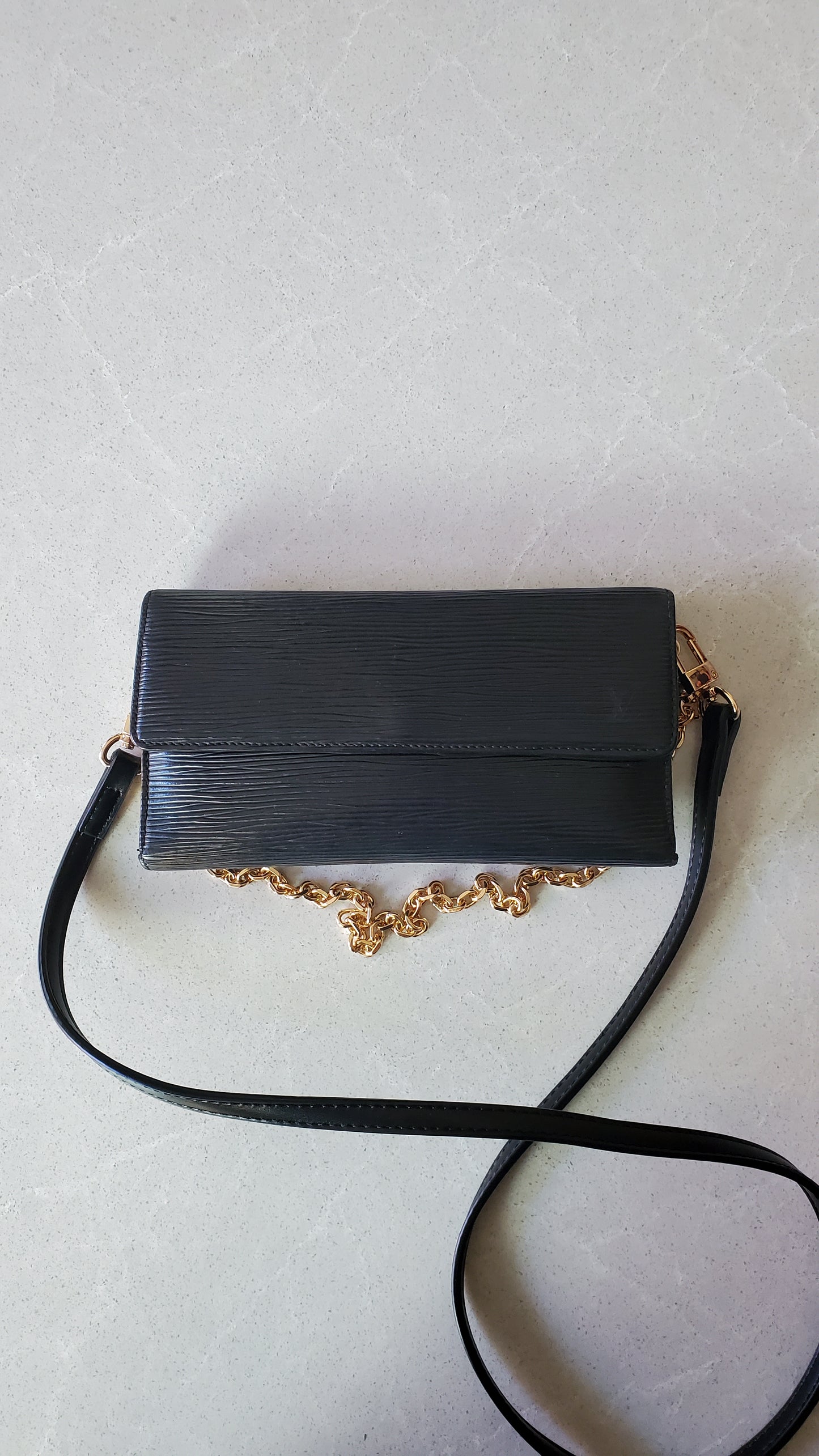 Authentic Louis Vuitton Upcycle Long Black Epi Wallet on Strap & Chain