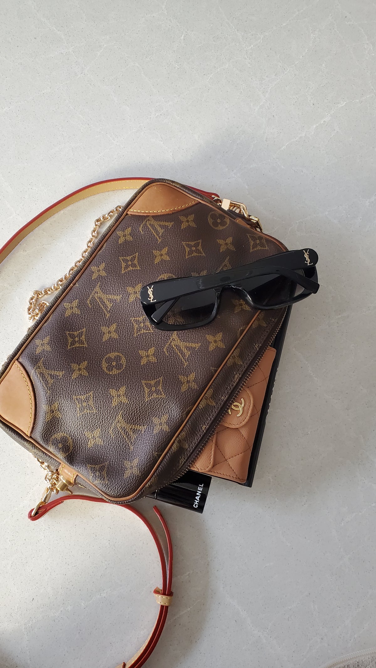 Authentic Vintage Louis Vuitton (2) Upcycle Purse with Strap & Chain