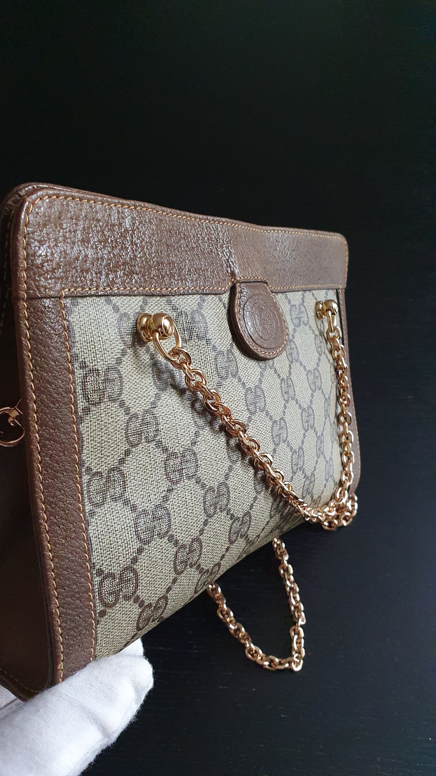 Authentic Vintage Gucci Upcycle Brown Purse with Chains (with velcro closing)