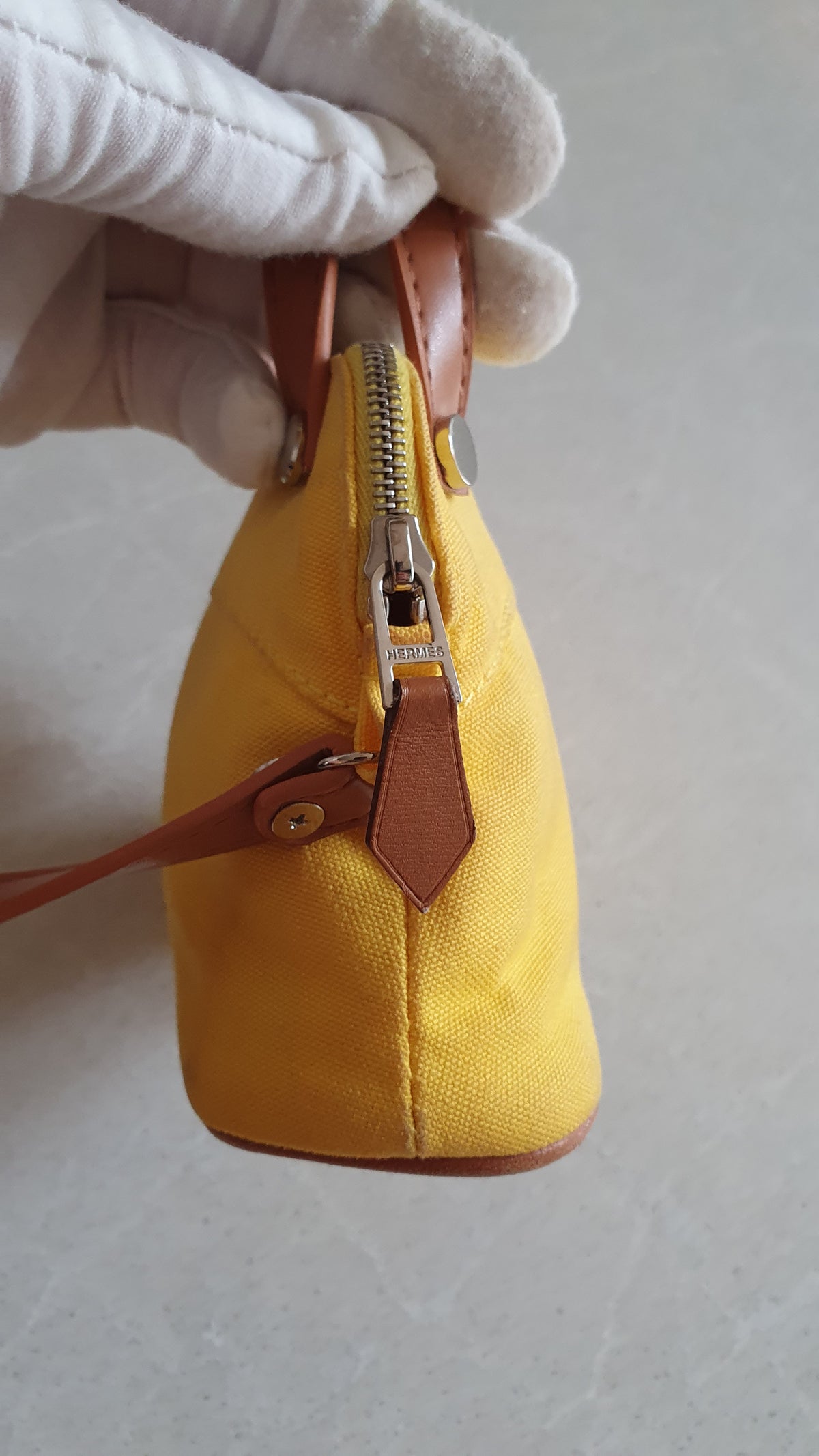 Authentic Hermès Upcycle Canvas Small Yellow Pochette with Straps