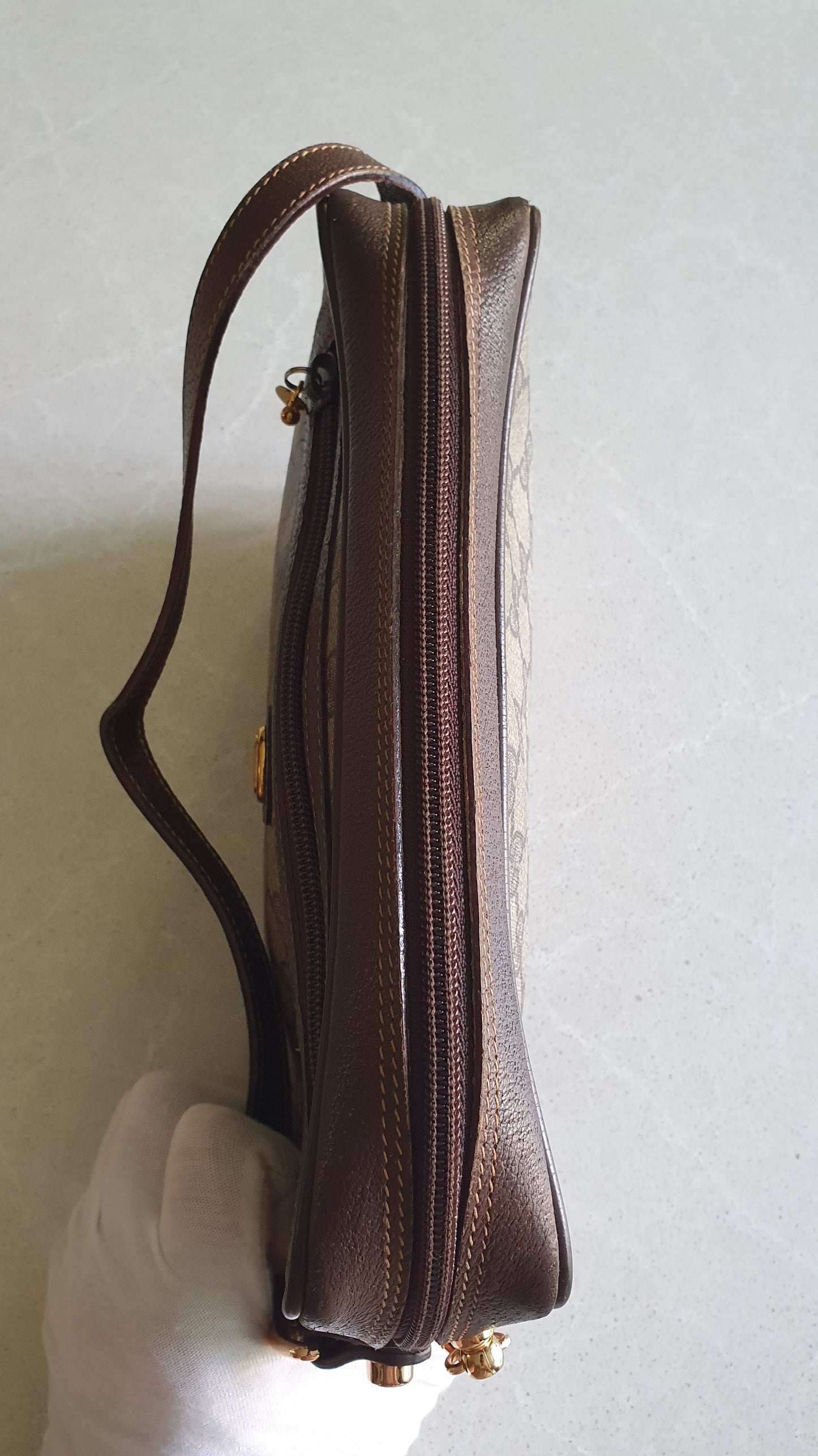 Authentic Vintage Gucci Upcycle Brown Bag with Chain