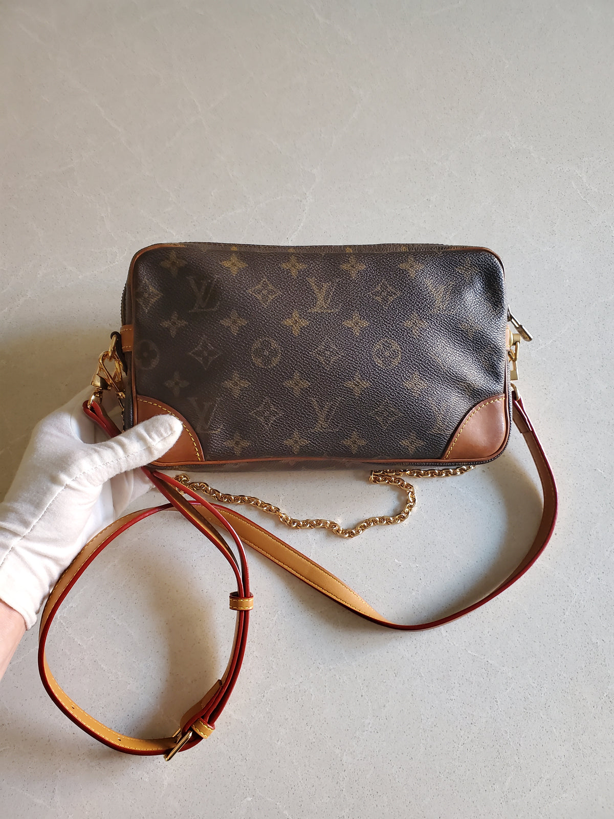 Authentic Vintage Louis Vuitton (2) Upcycle Purse with Strap & Chain