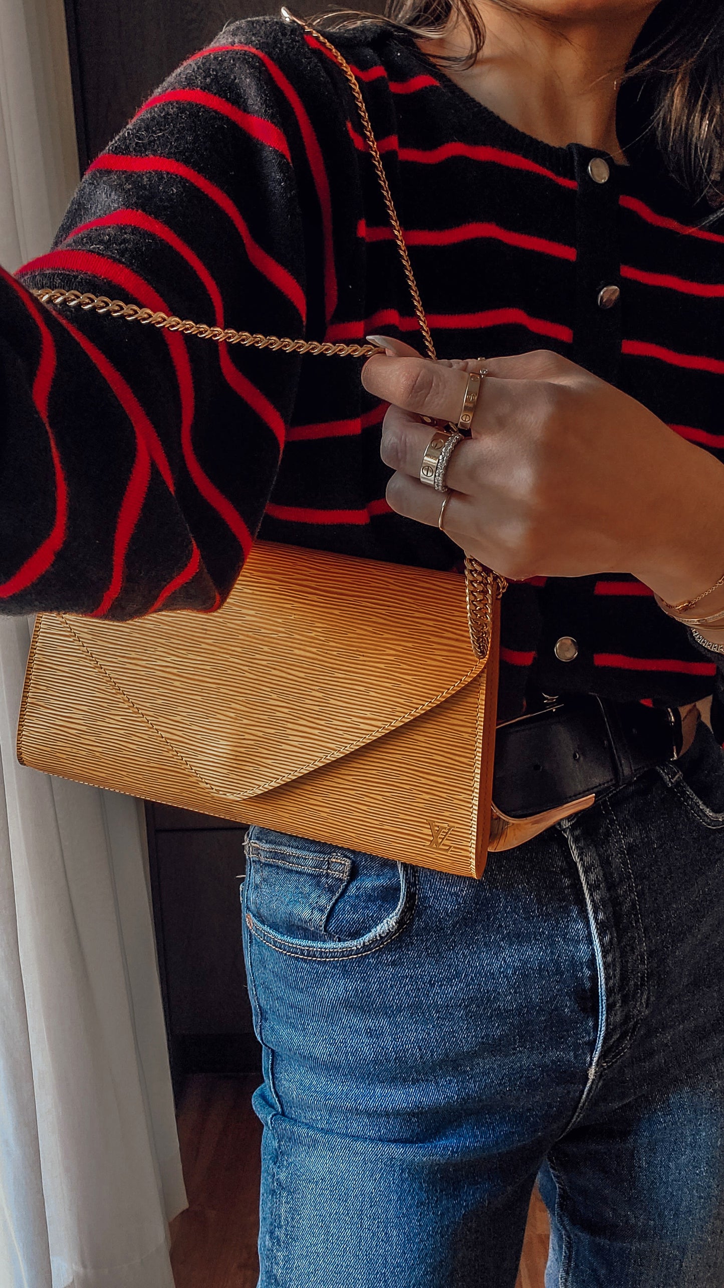 Authentic Vintage Louis Vuitton Upcycle Yellow Epi Purse on Chains