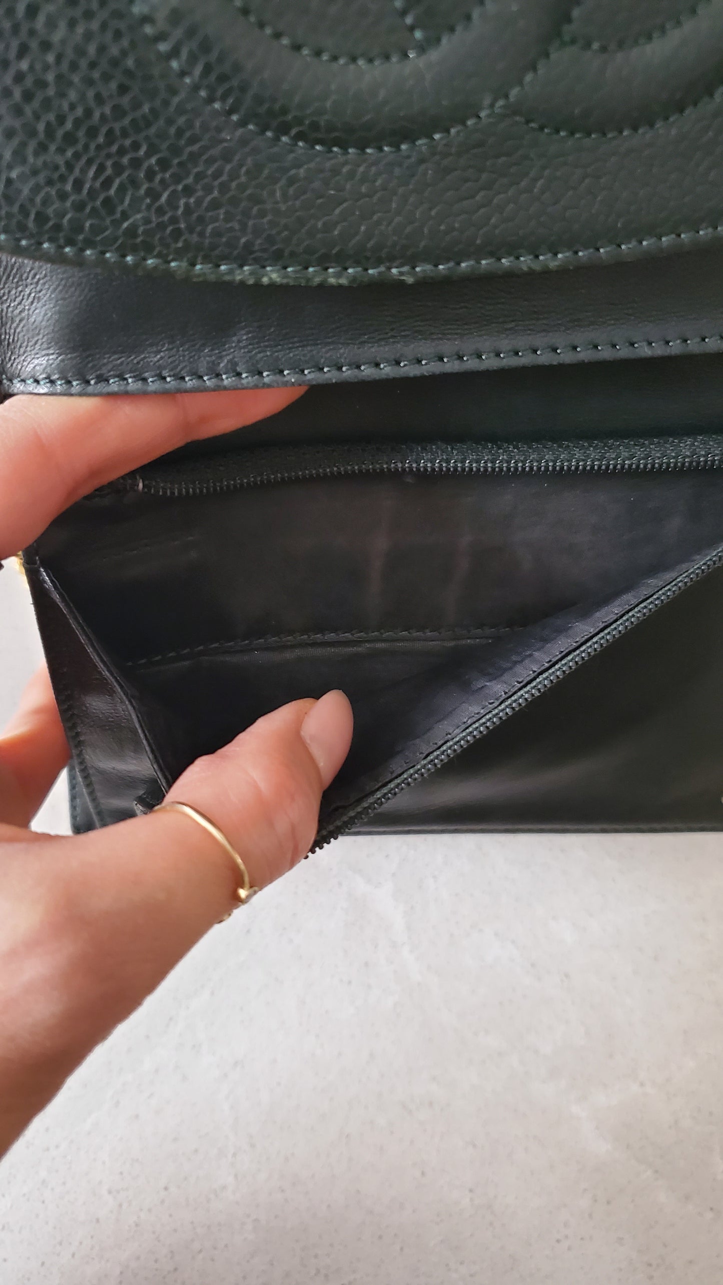 Authentic Chanel Upcycle Green Caviar Wallet on Chain