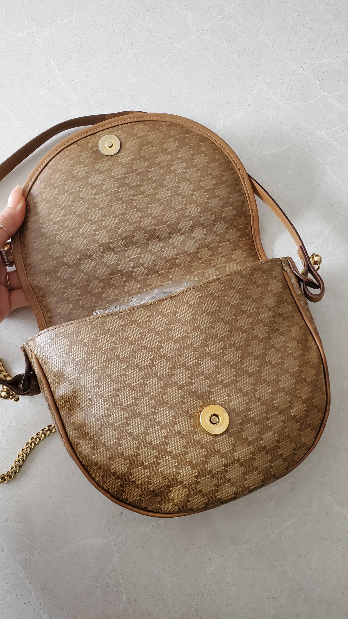 Authentic Vintage Celine Upcycle Tan Purse on Chain