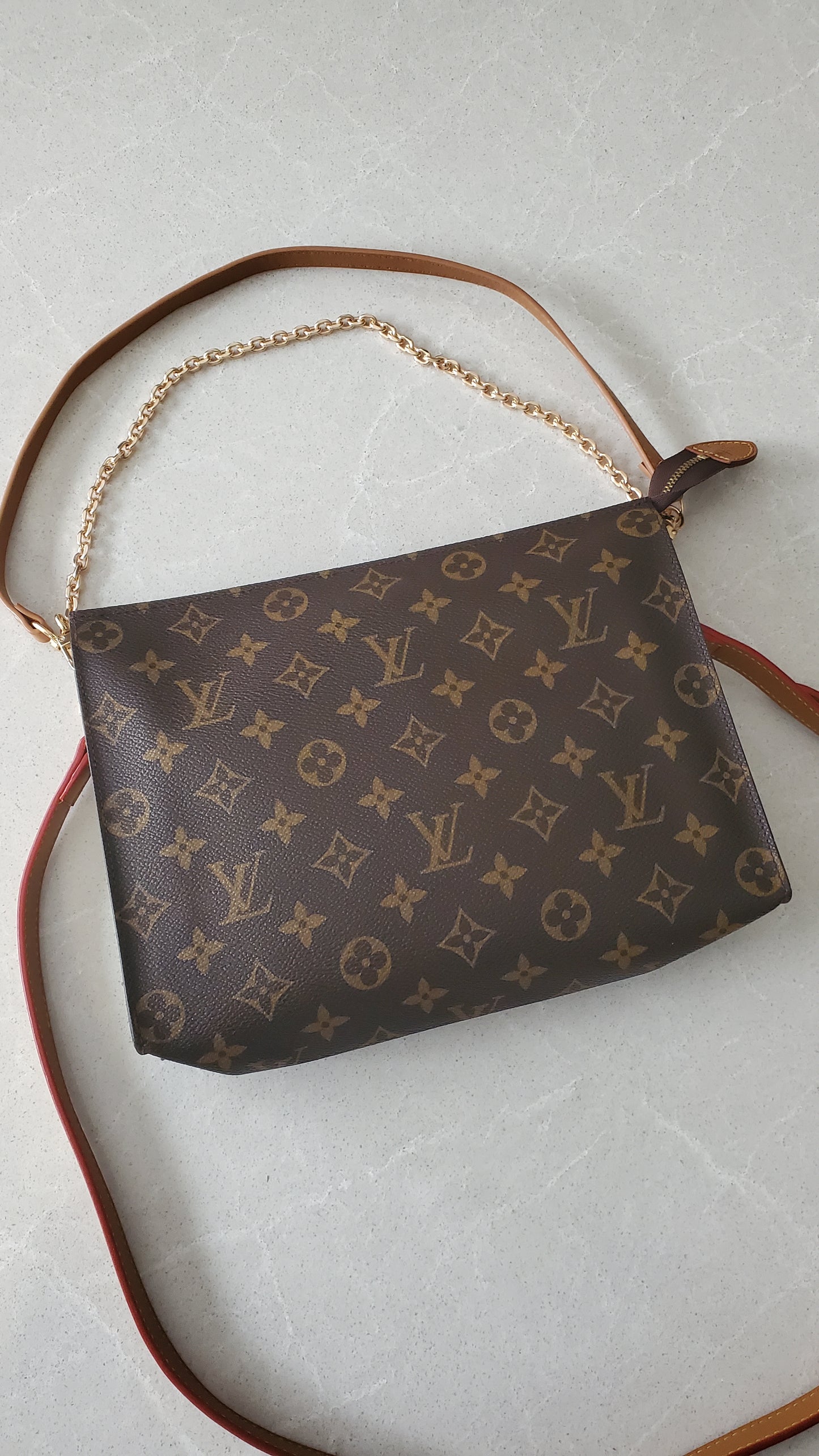 Authentic Vintage Louis Vuitton Upcycle Toiletry Pouch (Grey Insert) with Chain & 2 Straps