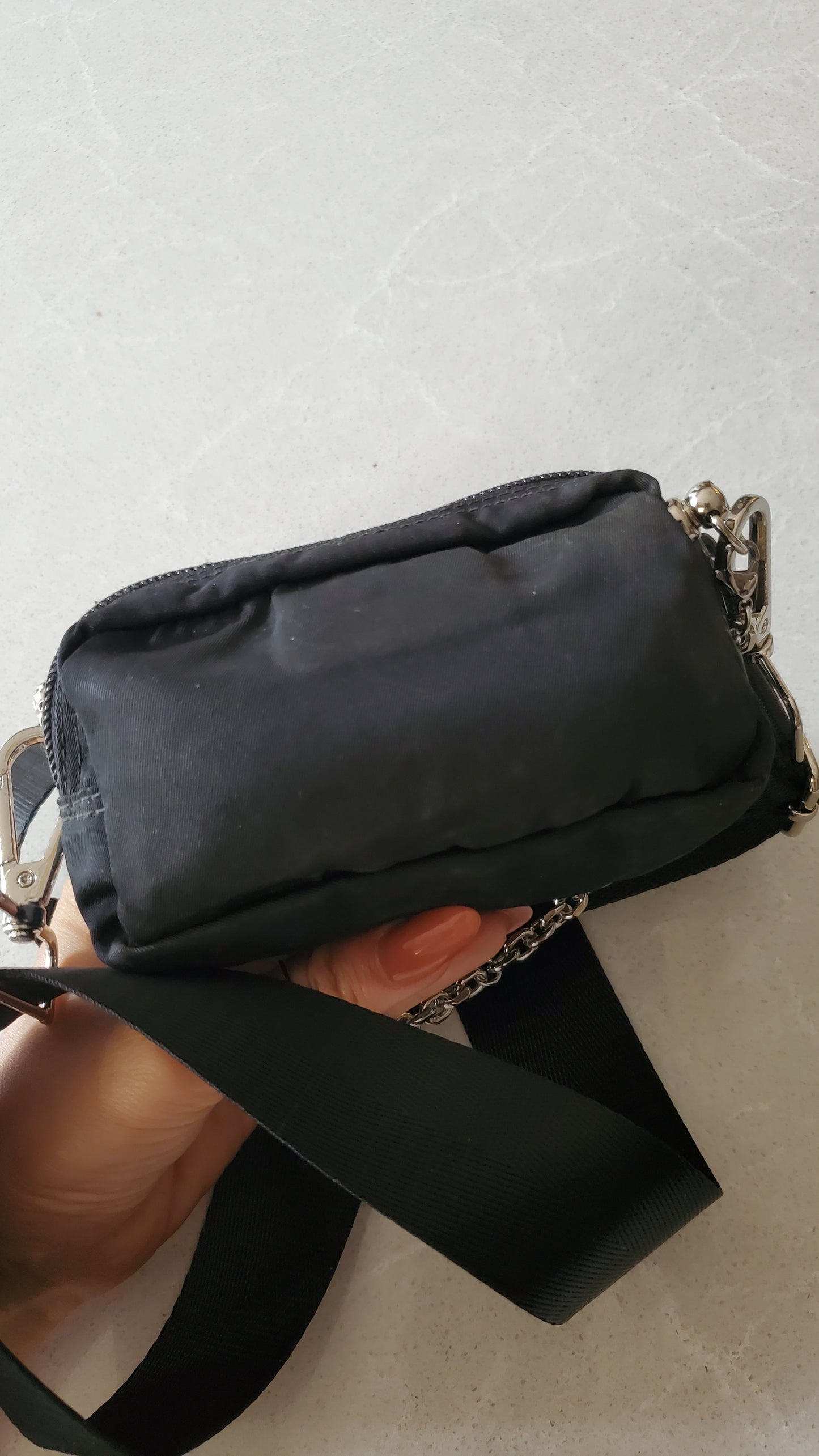 Authentic Prada Upcycle Versatile Black Nylon Mini Pouch on Chain & Strap