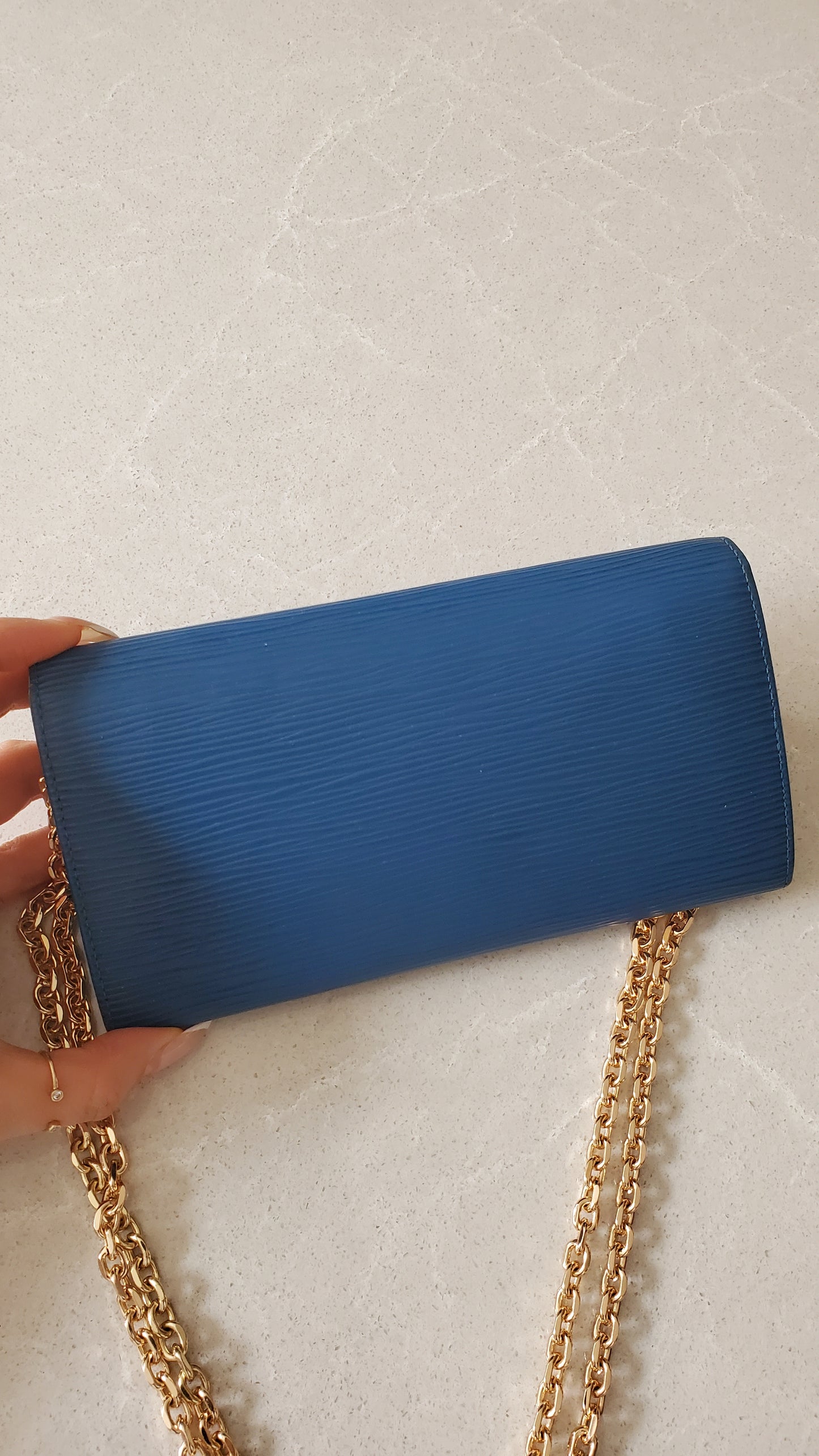 Authentic Louis Vuitton Upcycle Blue Epi Long Wallet on Chain