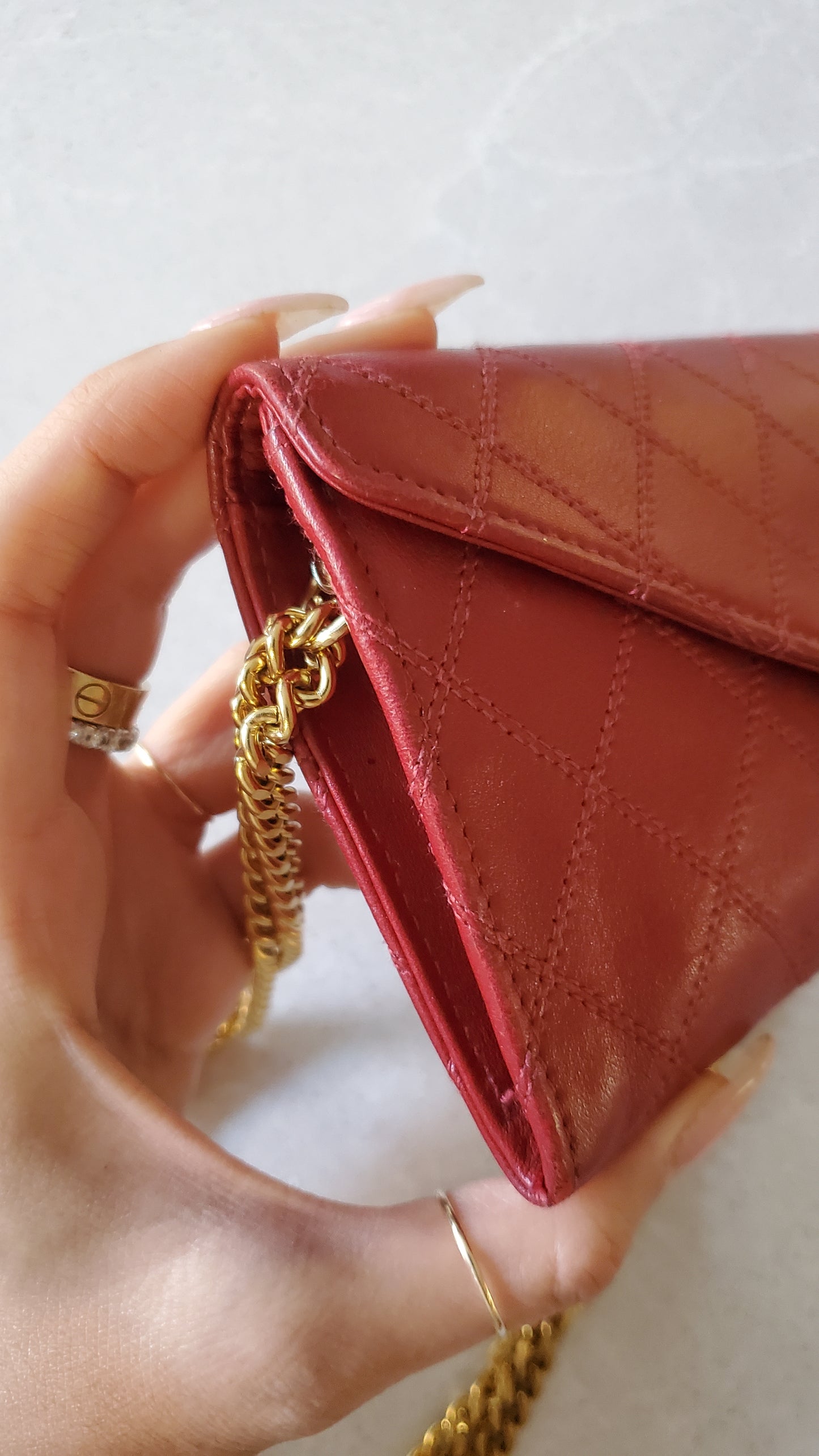 Authentic Vintage Chanel Upcycle Red Leather Wallet on Chain