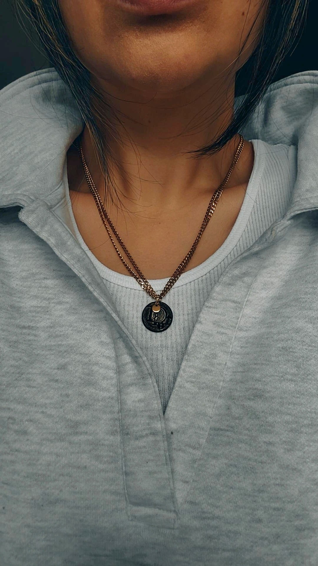 Authentic Vintage Christian Dior Button Upcycle Gold Thin Layers Necklace