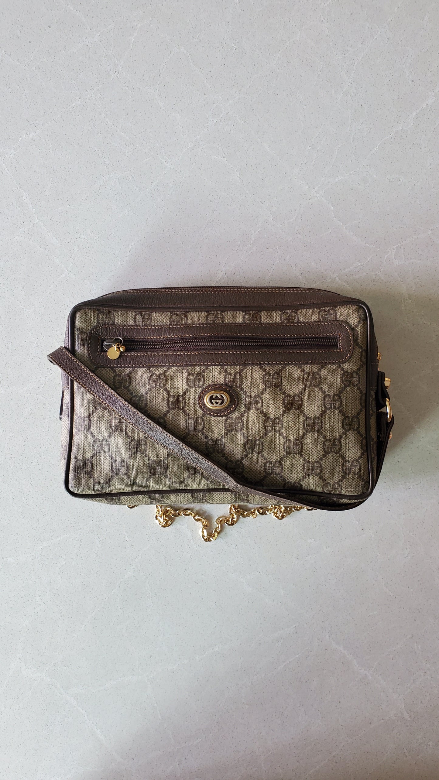 Authentic Vintage Gucci Upcycle Brown Bag with Chain
