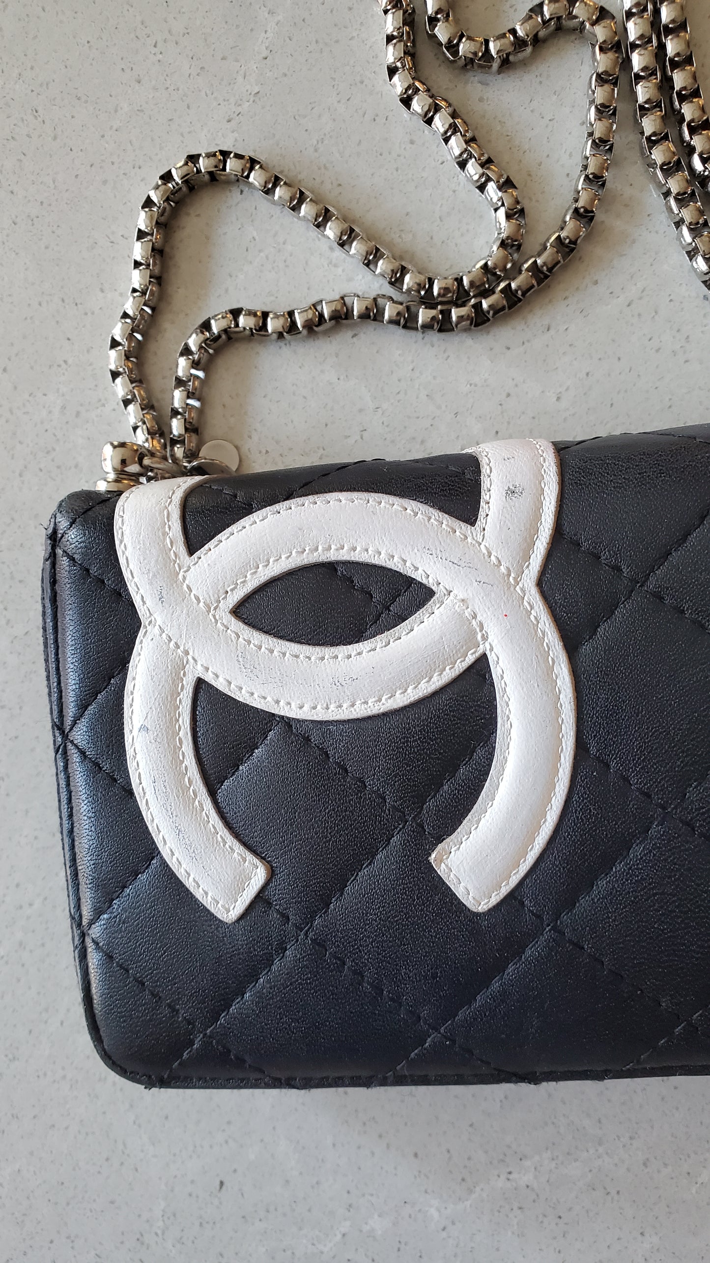 Authentic Vintage Chanel Upcycle Black Lambskin Zip Wallet with Chain