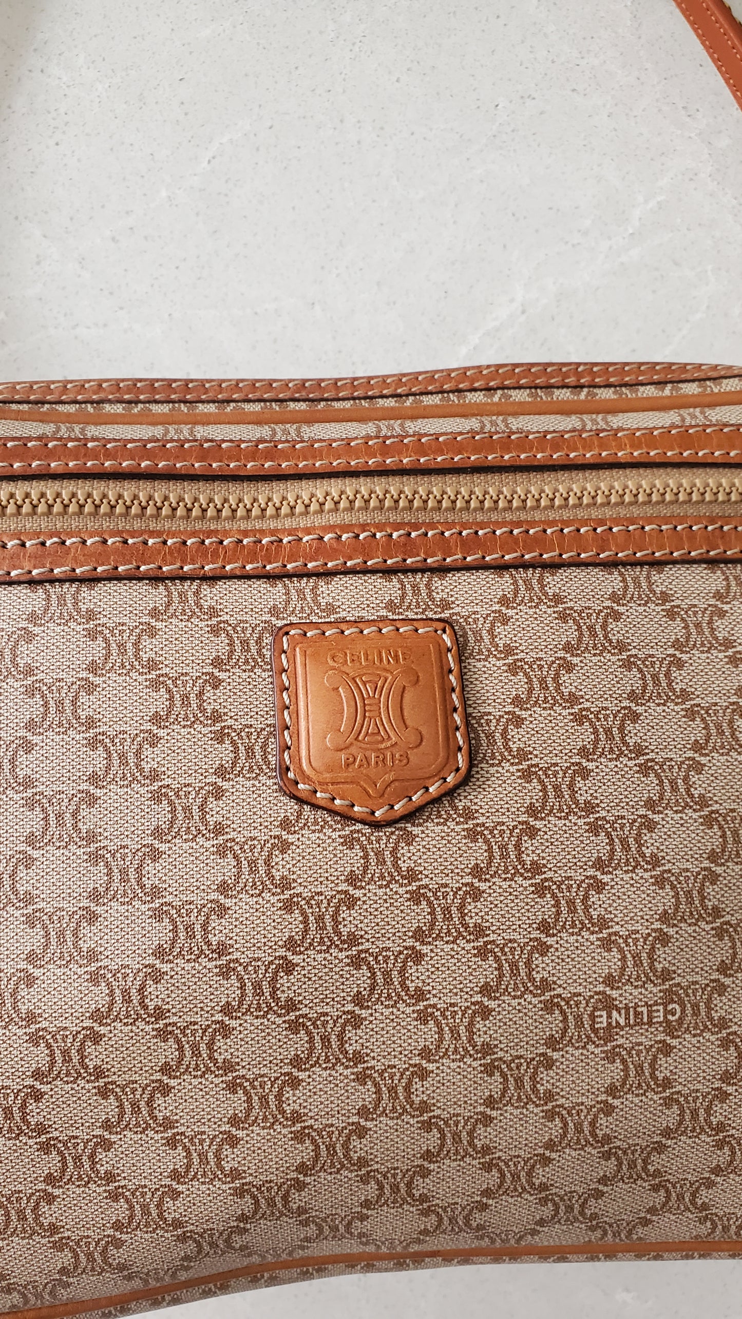 Authentic Vintage Celine Upcycle Tan Shoulder Purse with Chain & Strap