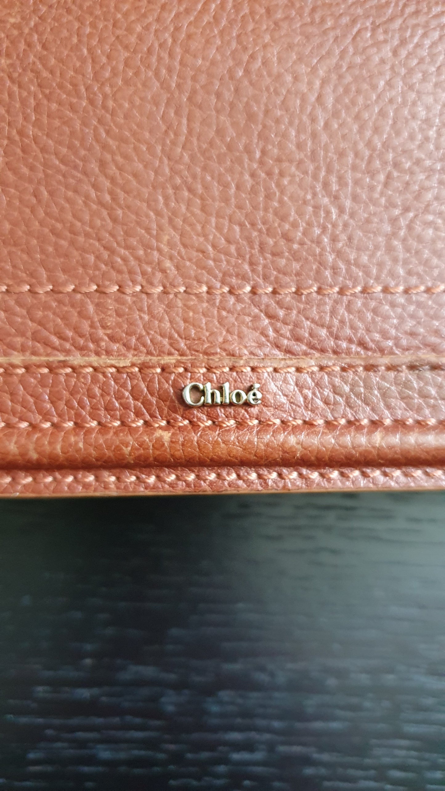 Authentic Chloe Upcycle Brown Leather Long Wallet with Strap