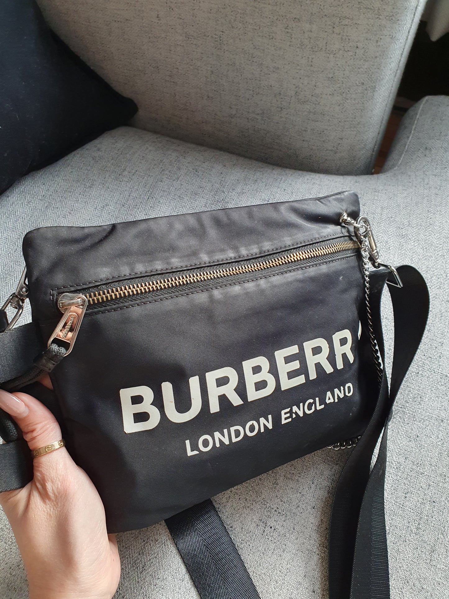 *New Drop* Authentic Burberry Upcycle Black Pouch on Strap & Chain