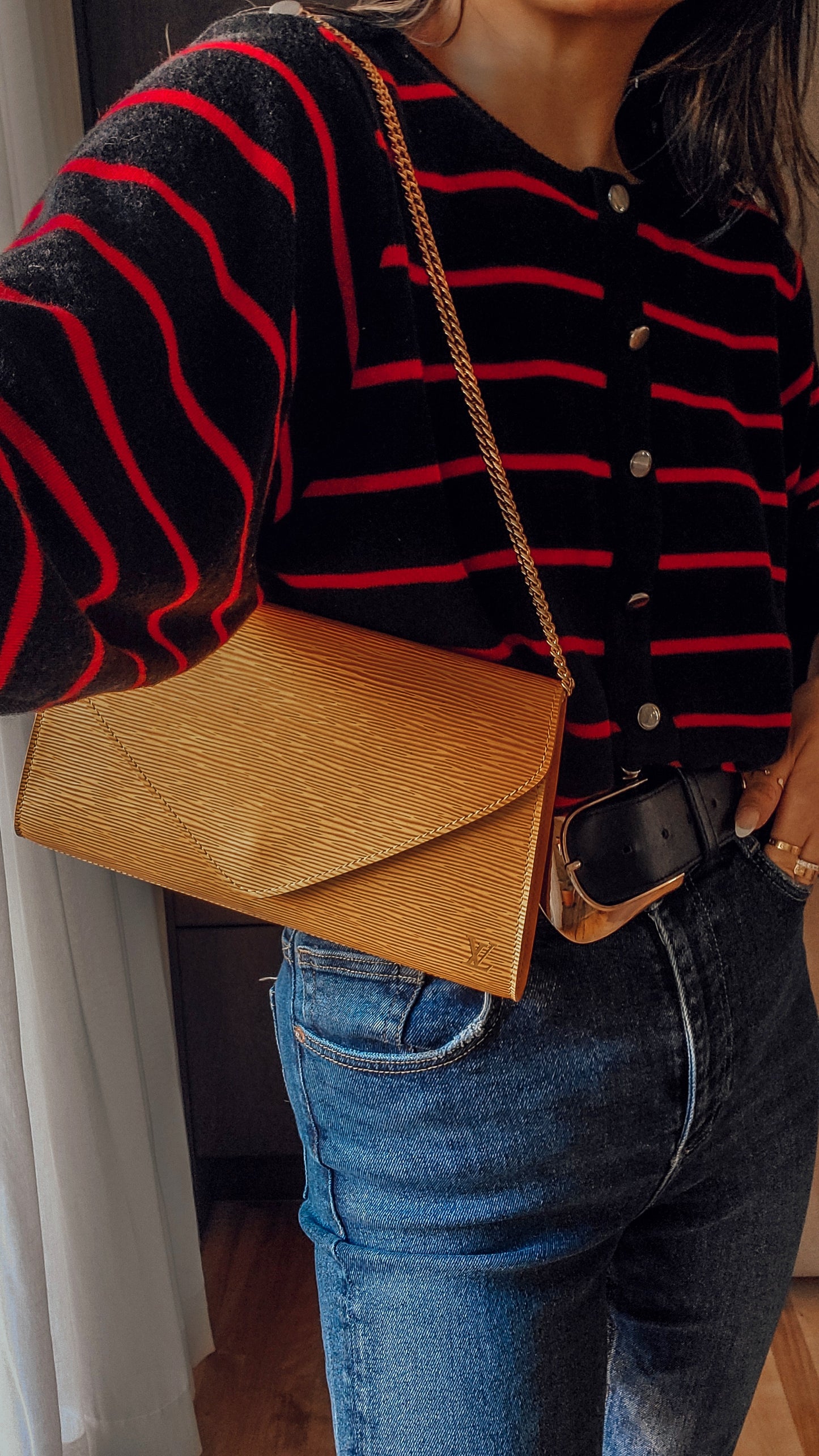 Authentic Vintage Louis Vuitton Upcycle Yellow Epi Purse on Chains