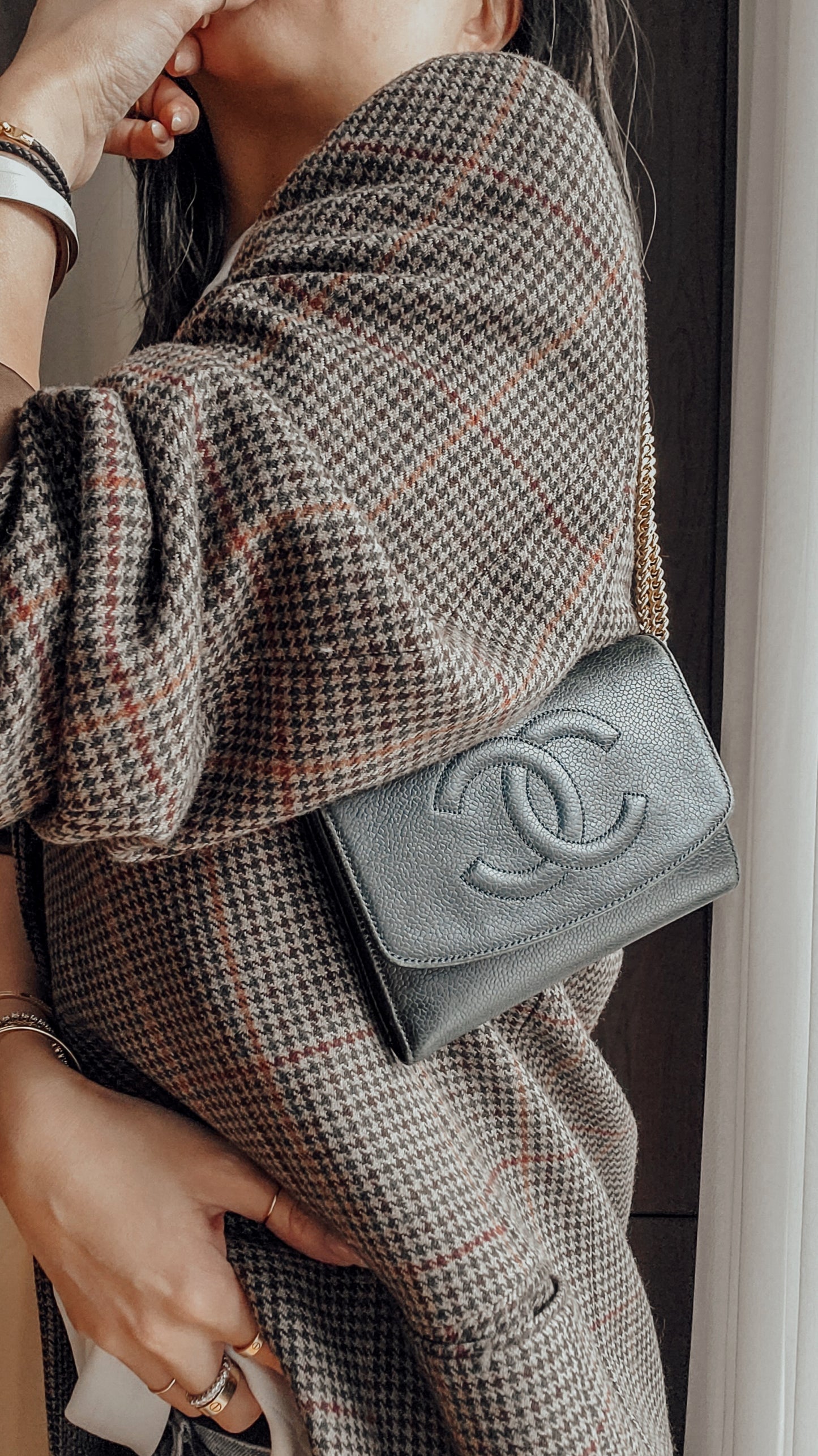 Authentic Chanel Upcycle Green Caviar Wallet on Chain