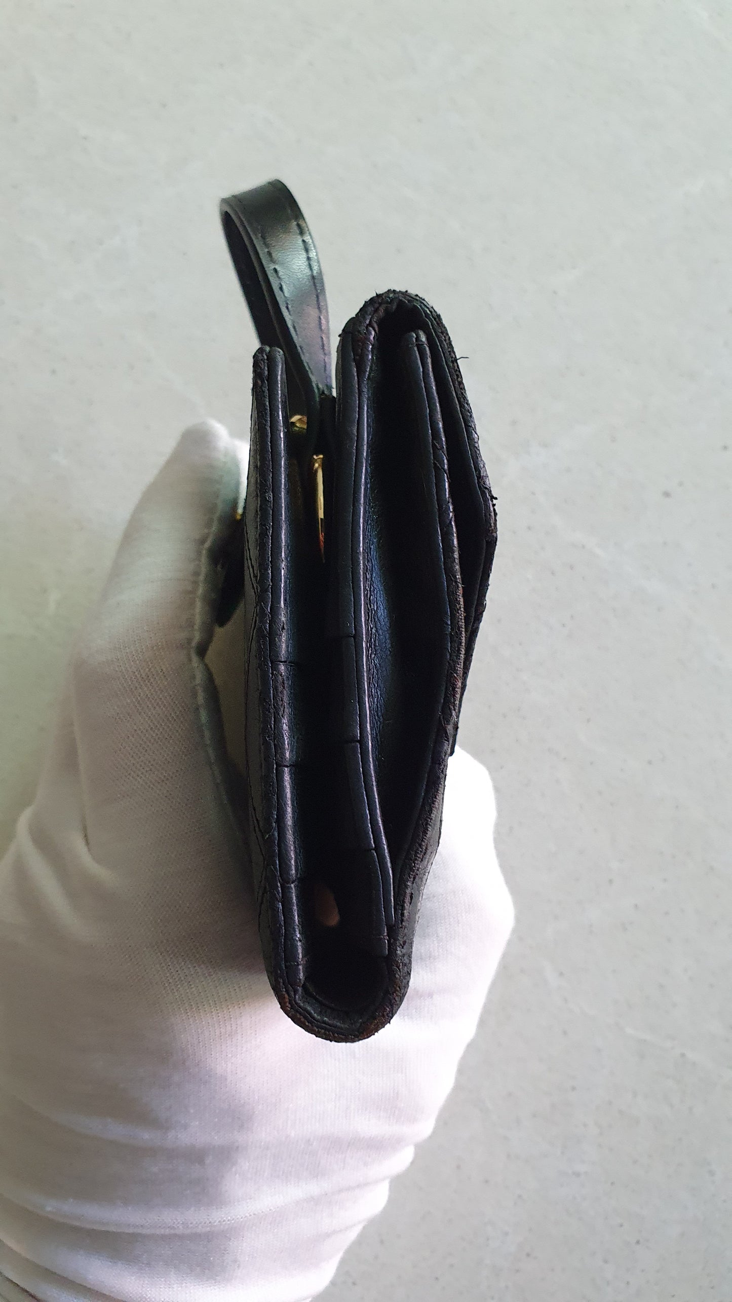 Authentic Chanel Upcycle Small Black Compact Wallet with Single Handle
